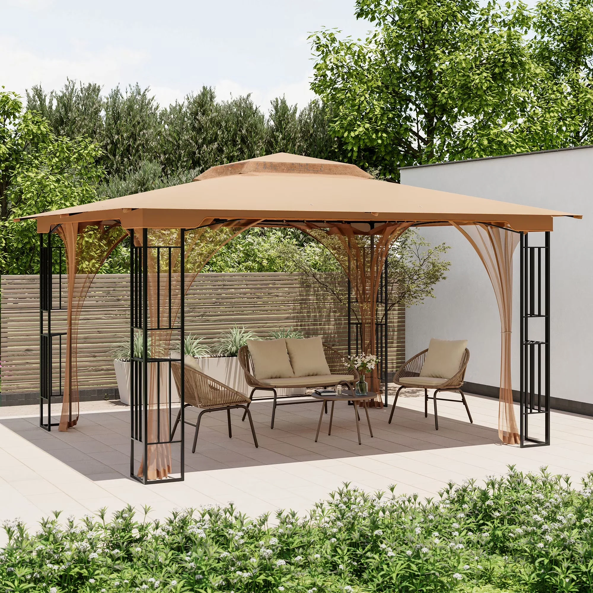 2026 NEW LAUSAINT HOME Patio Gazebo 13'x11',Heavy Duty Gazebos Shelter Party Tent with Double Roofs, Mosquito Nettings for Backyard, Garden, Lawn,(Khaki)