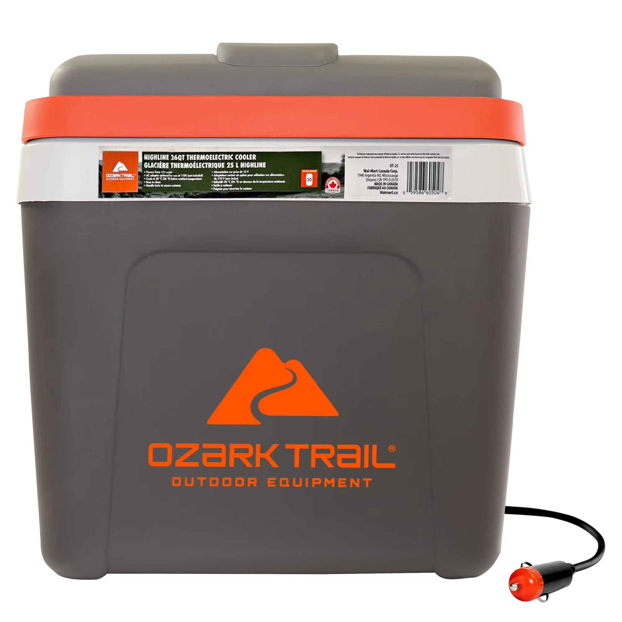 2026 NEW Ozark Trail 26QT electric Cooler 12V Portable Travel Beach Camping Picnic Insulated Cooler 30 Cans Iceless 24L, Grey