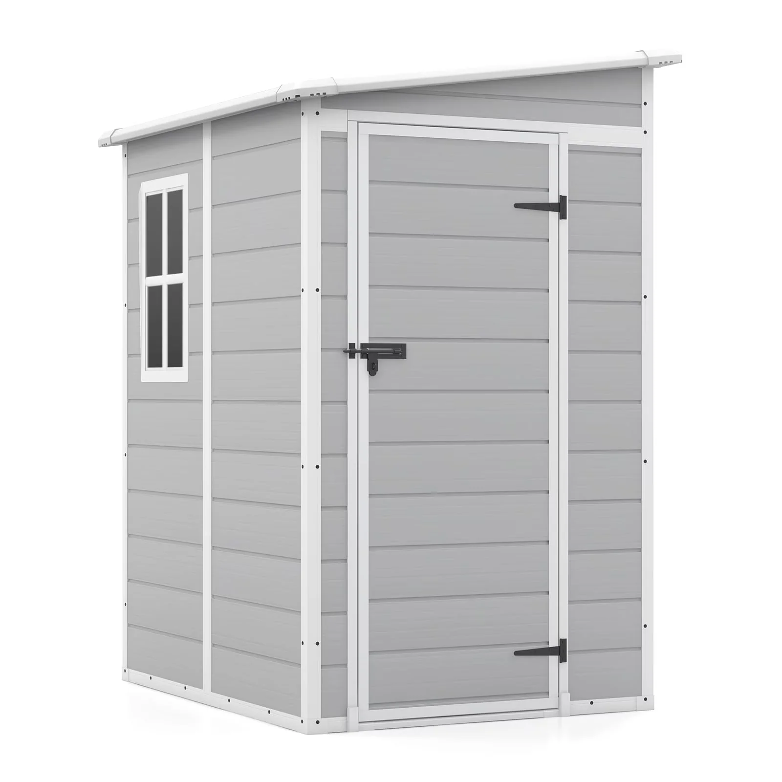 2026 NEW Patiowell 5x4 FT Outdoor Storage Shed, Resin Storage Shed with Floor & Window & Lockable Door for Patio Furniture, Garden Tools and Bicycle, White