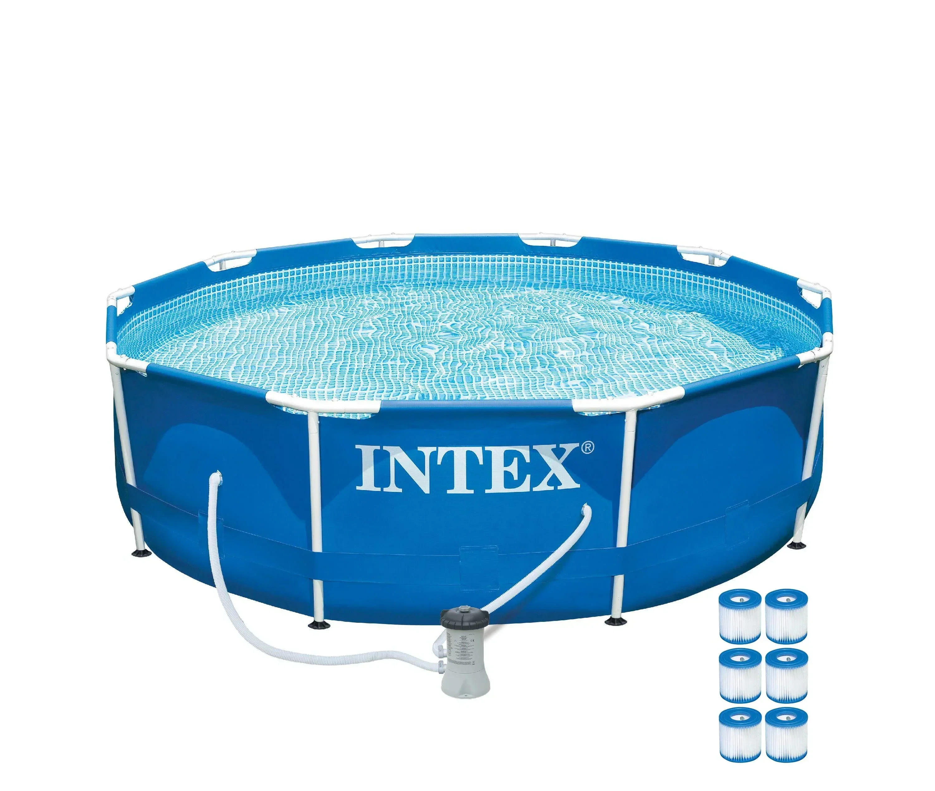 2026 NEW Intex 10ft x 30in Metal Frame Above Ground Pool Set & 6 Type H Filter Cartridges