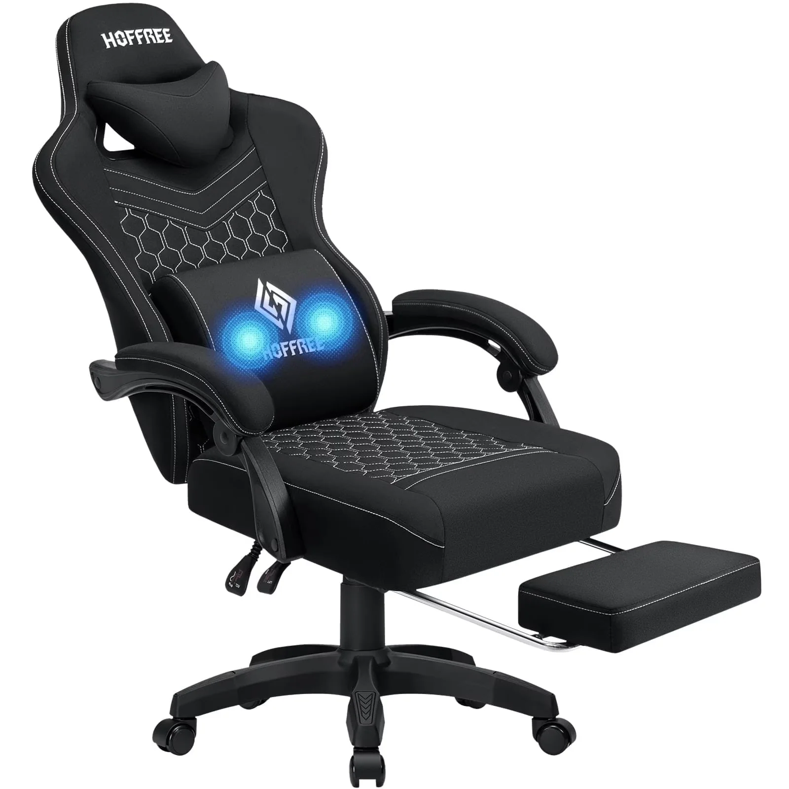 2026 NewHoffree Gaming Chair with Massage Fabric Office Chair with footrest for Adults, Ergonomic Gamer Chair with Headrest and Lumbar Support for Office Gaming, 440 LBS