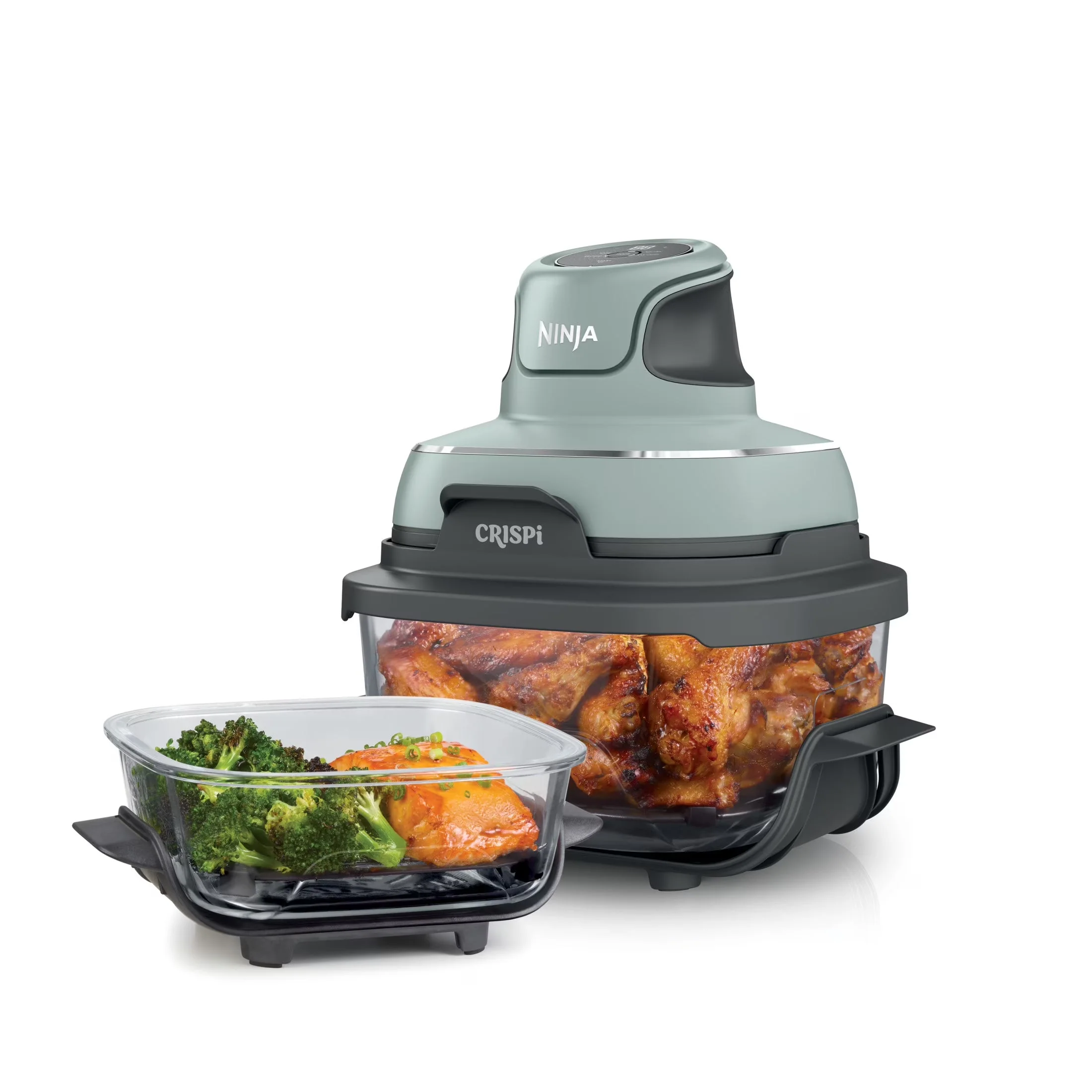 2026 NEW Ninja Crispi 4-in-1 Portable Glass Air Fryer Cooking System, 4-Qt & 6-Cup Containers, Cyberspace