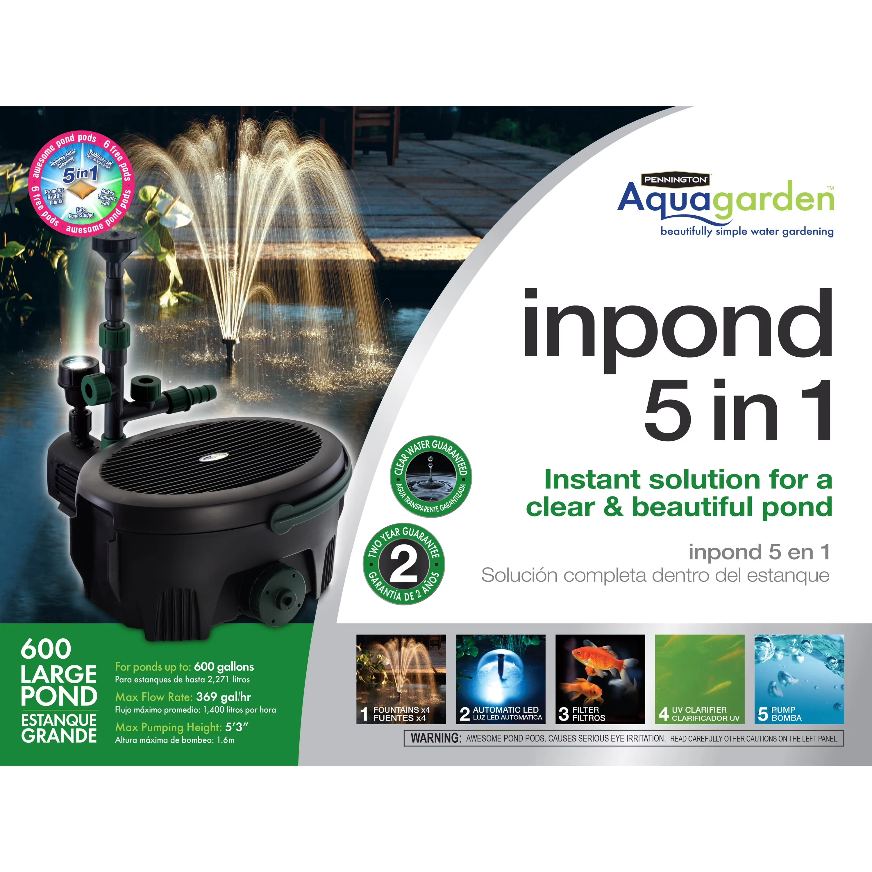 2026 NewPennington Aqua Garden All-in-One Kit 369-GPH Electric Submersible Pond Pump, Model# 100541845