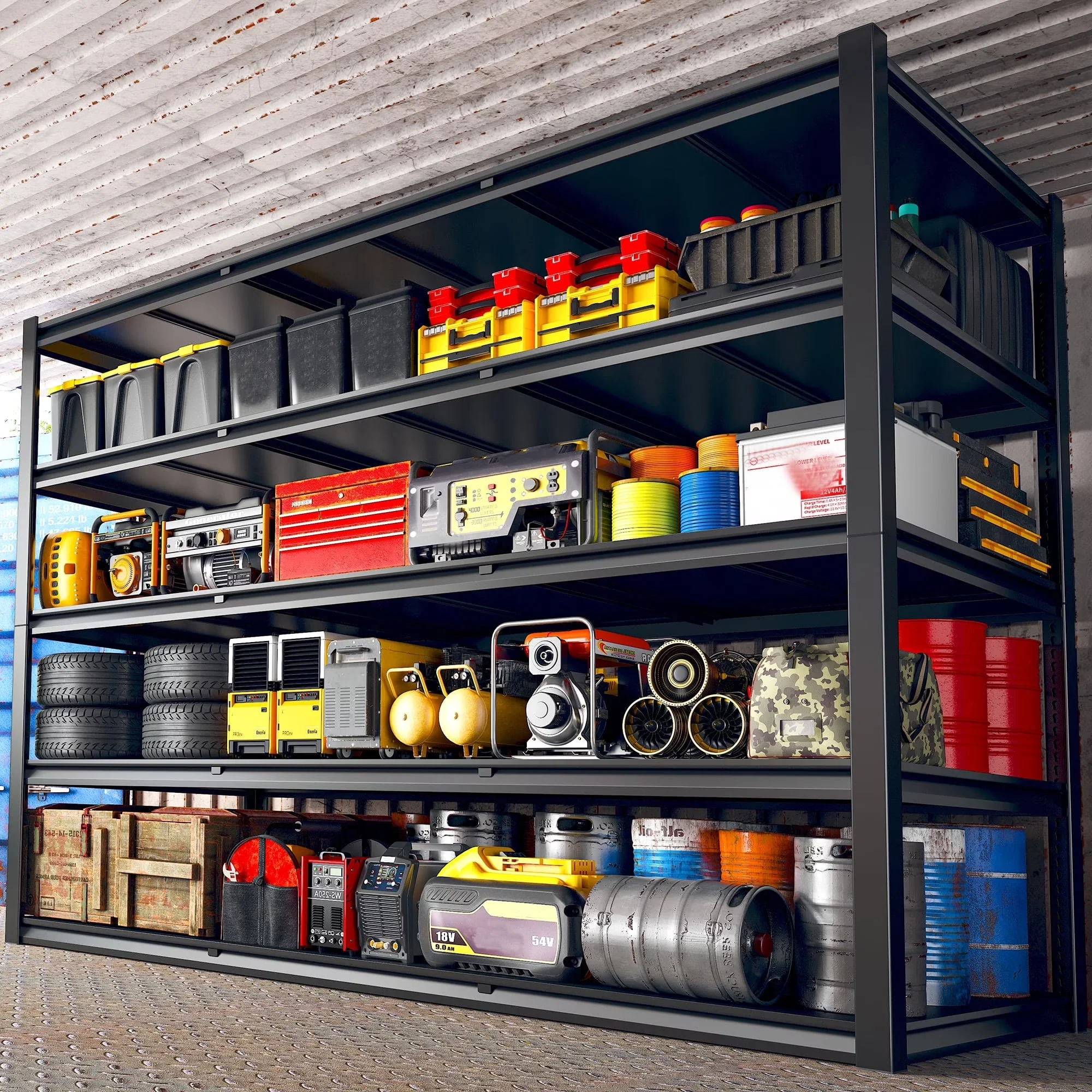 2026 NEW REIBII 60" W Garage Shelving 3000LBS Heavy Duty Storage Shelves Adjustable 5 Tier Metal Storage Rack,60" W x 24" D x 72" H