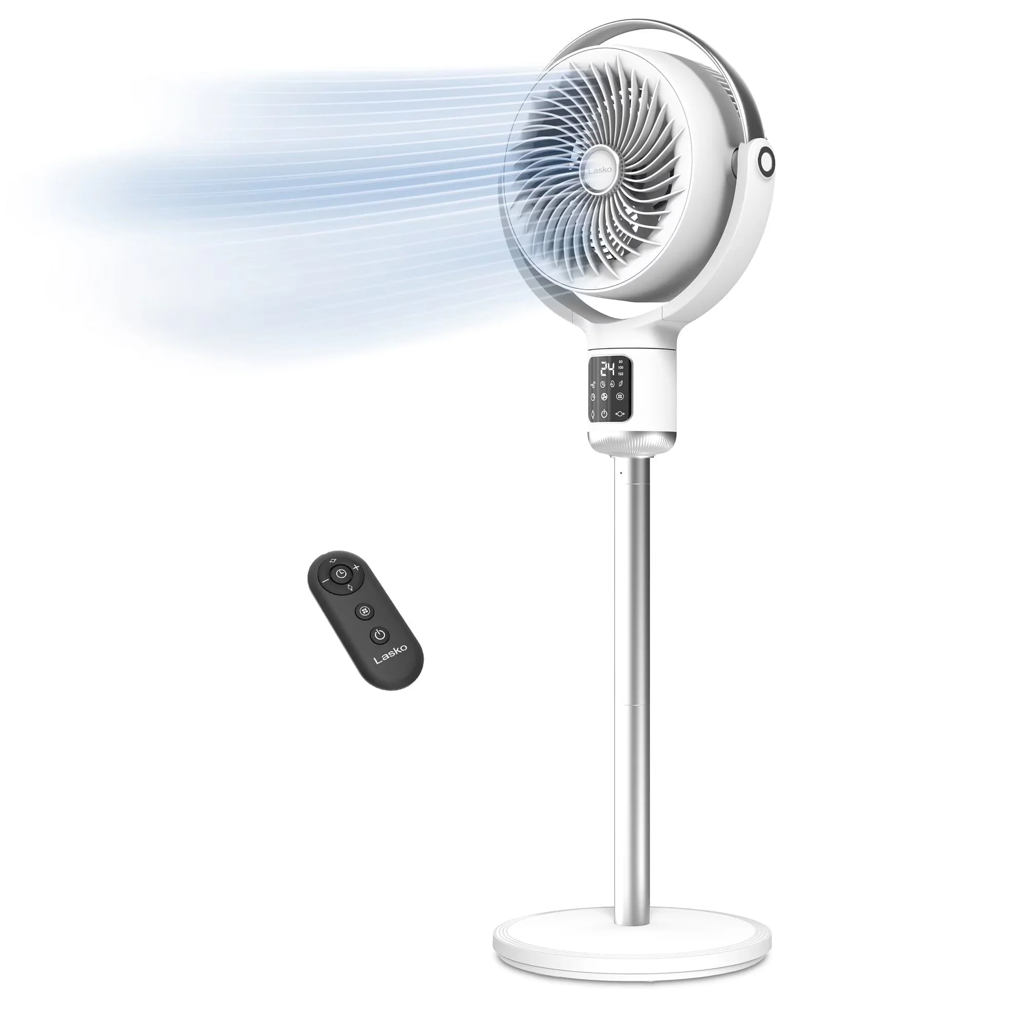 2026 NEW Lasko Whirlwind 7" 24-Speed Orbital Motion 25ft/s Airflow Remote Control Pedestal Fan, APDC301