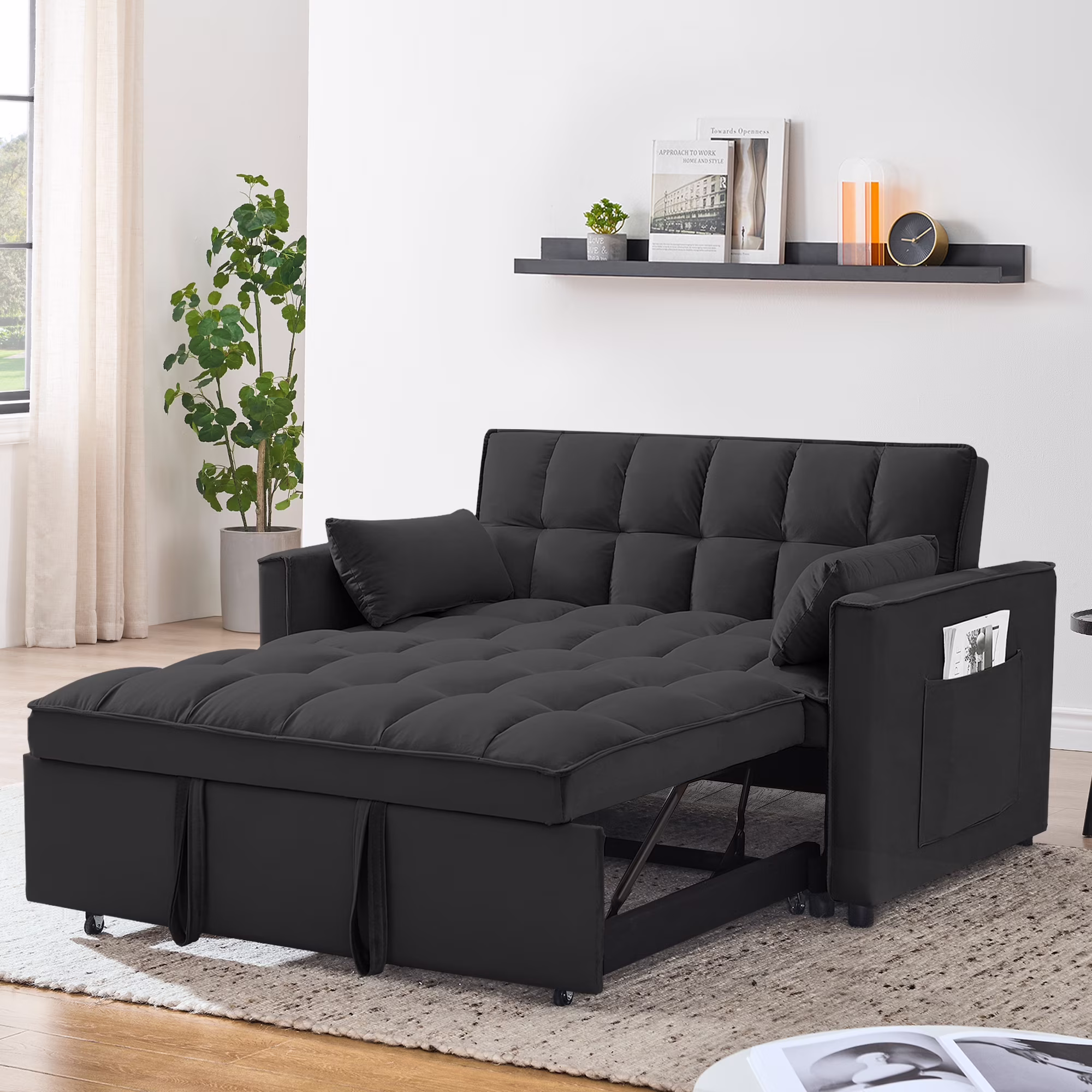 55 in Convertible Futon Sofa Bed, Modern Loveseat Sleeper Sofa Couch with Pull - Out Sofa Bed for Living Room, Small