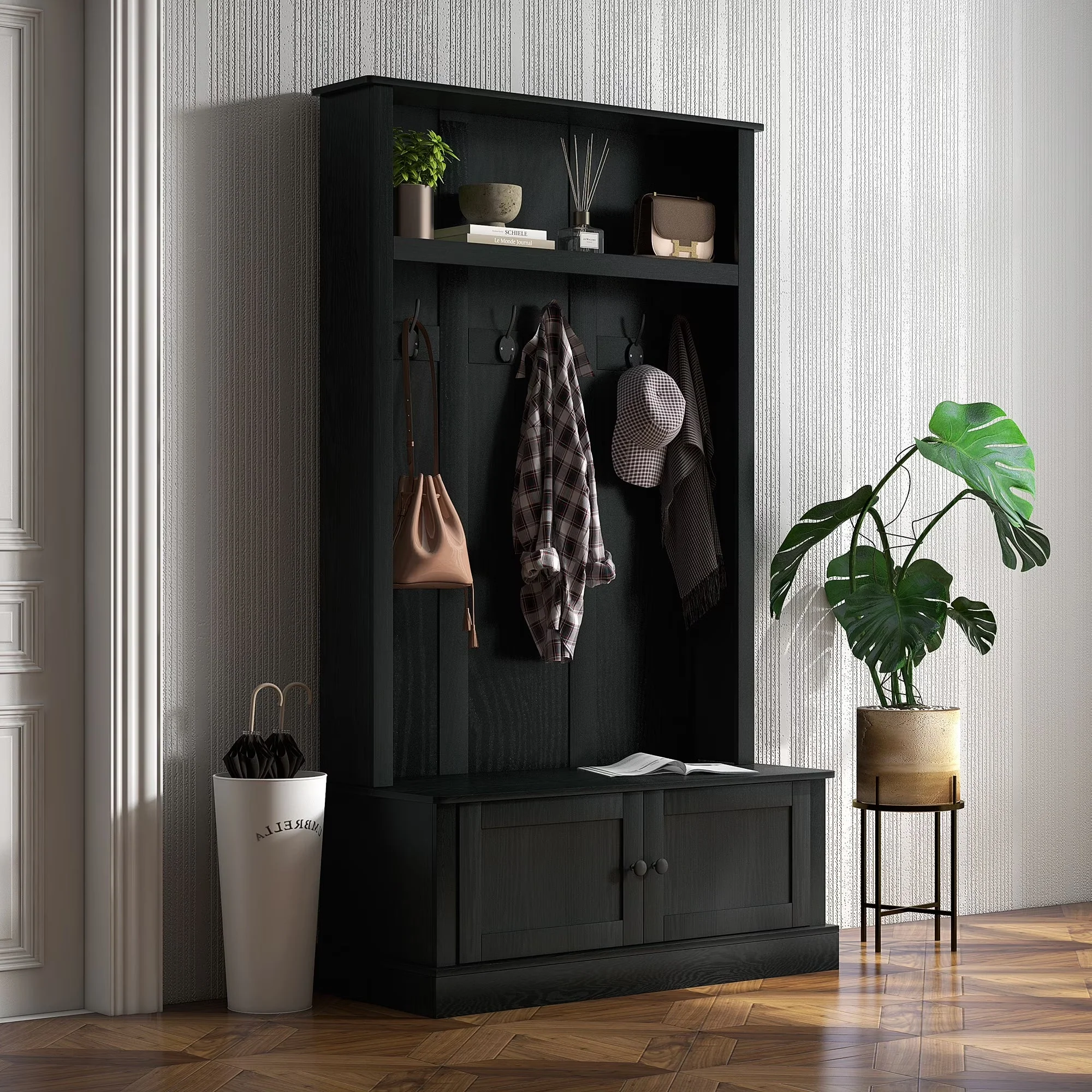 2026 NewHOMCOM Hall Tree, Entryway Bench w/ Coat Rack, Shoe Cabinet, Black