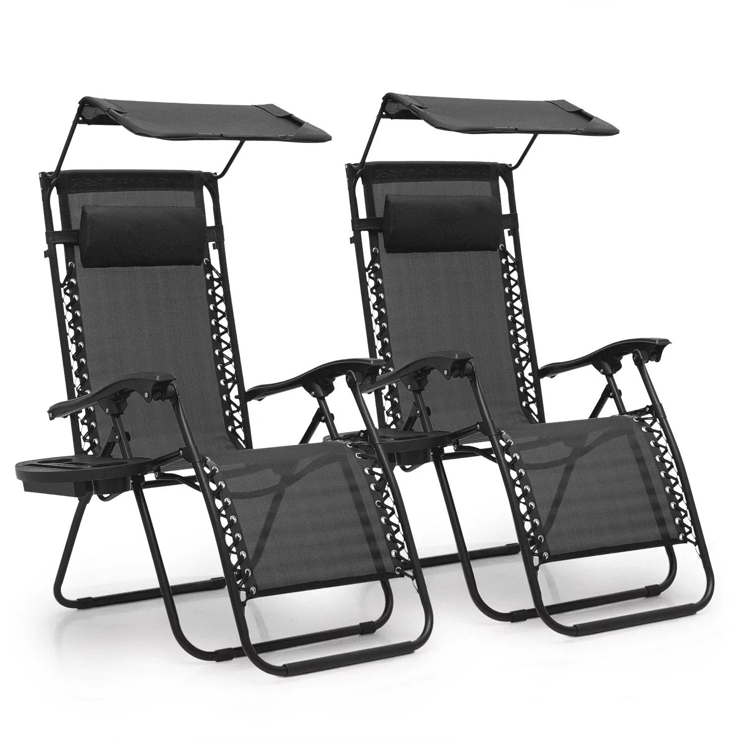 2026 NewMoNiBloom Zero Gravity Chairs Set of 2, Folding Outdoor Patio Beach Recliner with Canopy Shade & Headrest, Black