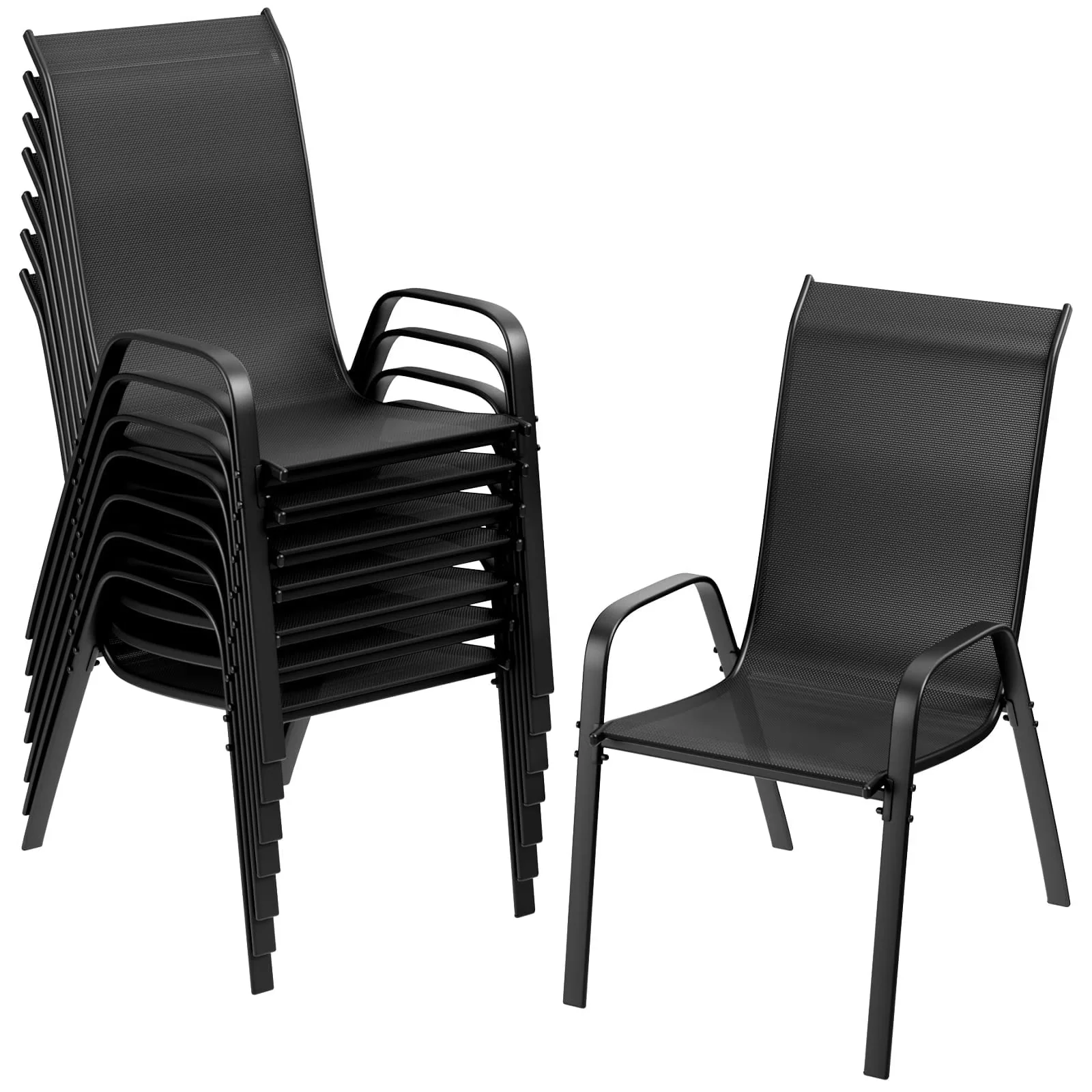2026 NewArlopu 8Pcs Patio Dining Chairs Outdoor Stackable Armrest Chairs for Lawn Garden Backyard