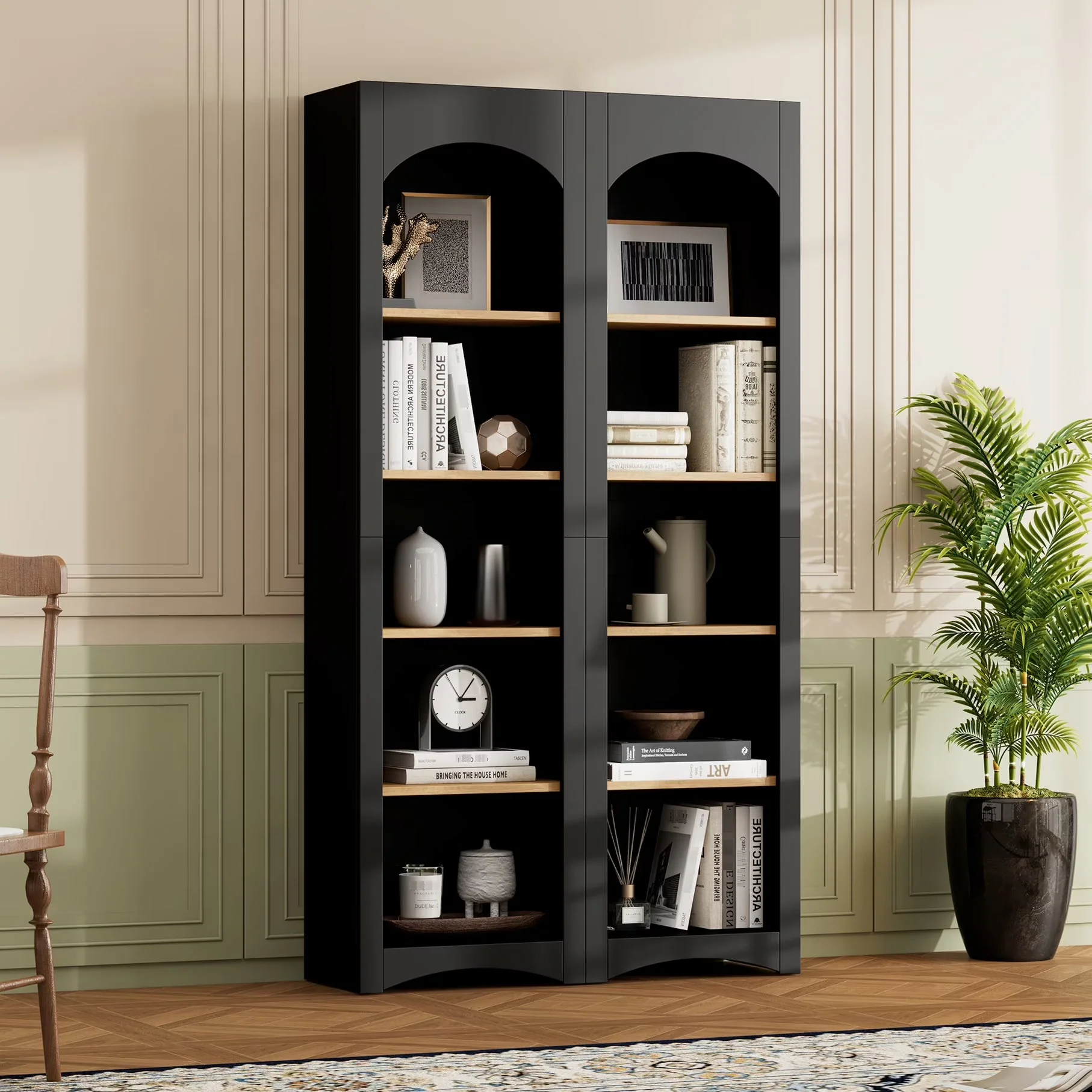 2026 New72"h Pantry Pair, 2, Adjustable Shelves,, Black Finish 2 Bookcase, Cabinet With Vintage Style