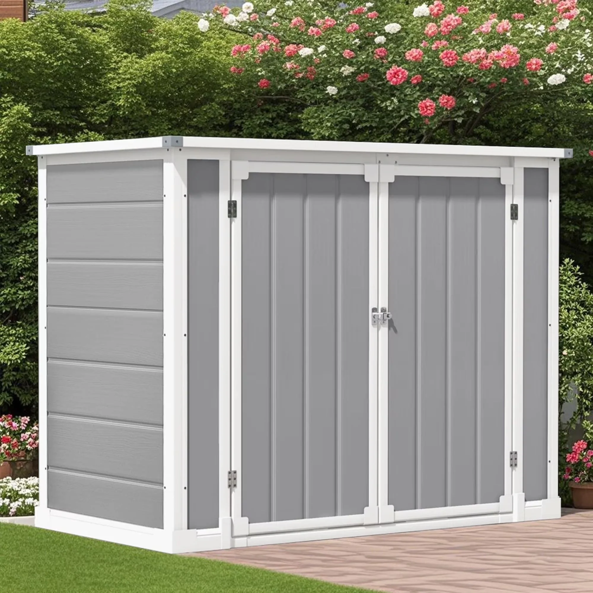 2026 NEW Seizeen Shed and Outdoor Storage, 41 Cu.Ft Small Outdoor Resin Shed with 3 Doors & Floor, 306GAL Deck Box Waterproof Plastic Tool Storage Shed for Cushion Lawn Mower Garbage Cans