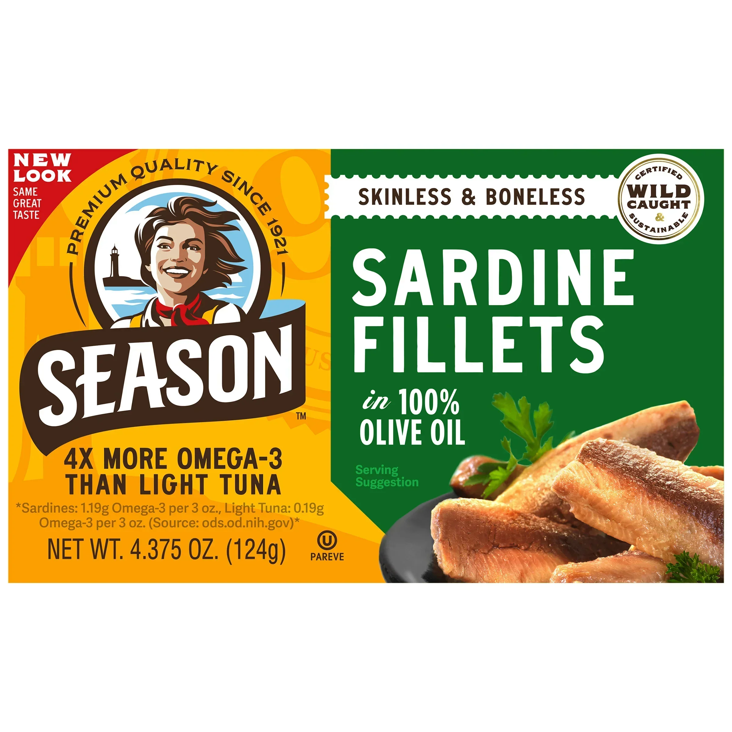 2026 NEW Season Sardine Fillets In 100% Olive Oil, Wild Caught, Skinless & Boneless, 4.375 oz, 6-Count