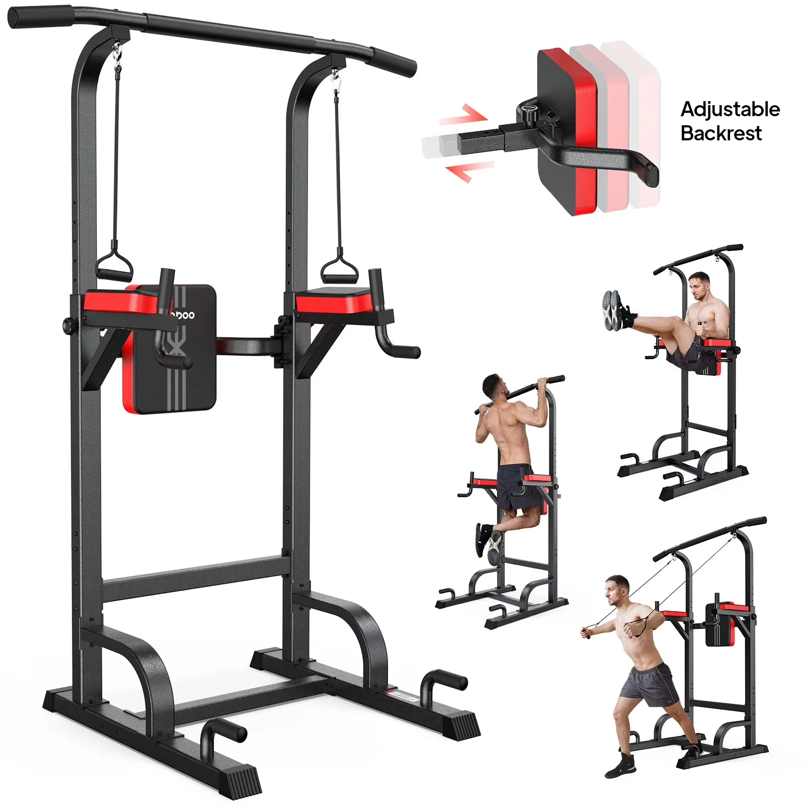 2026 NEW LNOW Multifunction Power Tower Pull up Bar Dip Station Power Rack with Adjustable Backrest for Home Gym Strength Training Workout Equipment Max Weight 480lbs