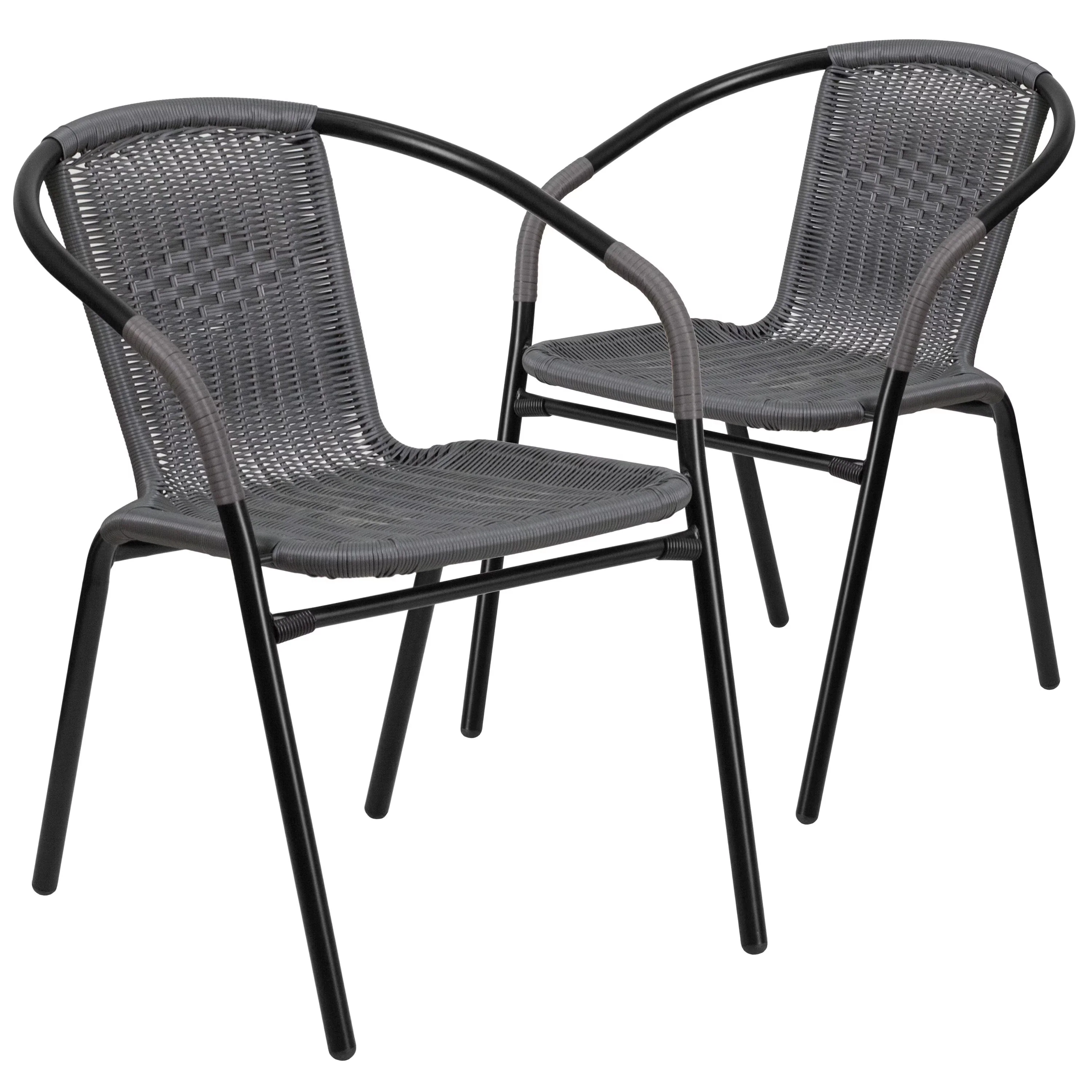 2026 NewEmma + Oliver Indoor/Outdoor Stacking Rattan Restaurant Patio Chairs, Set of 2, Gray