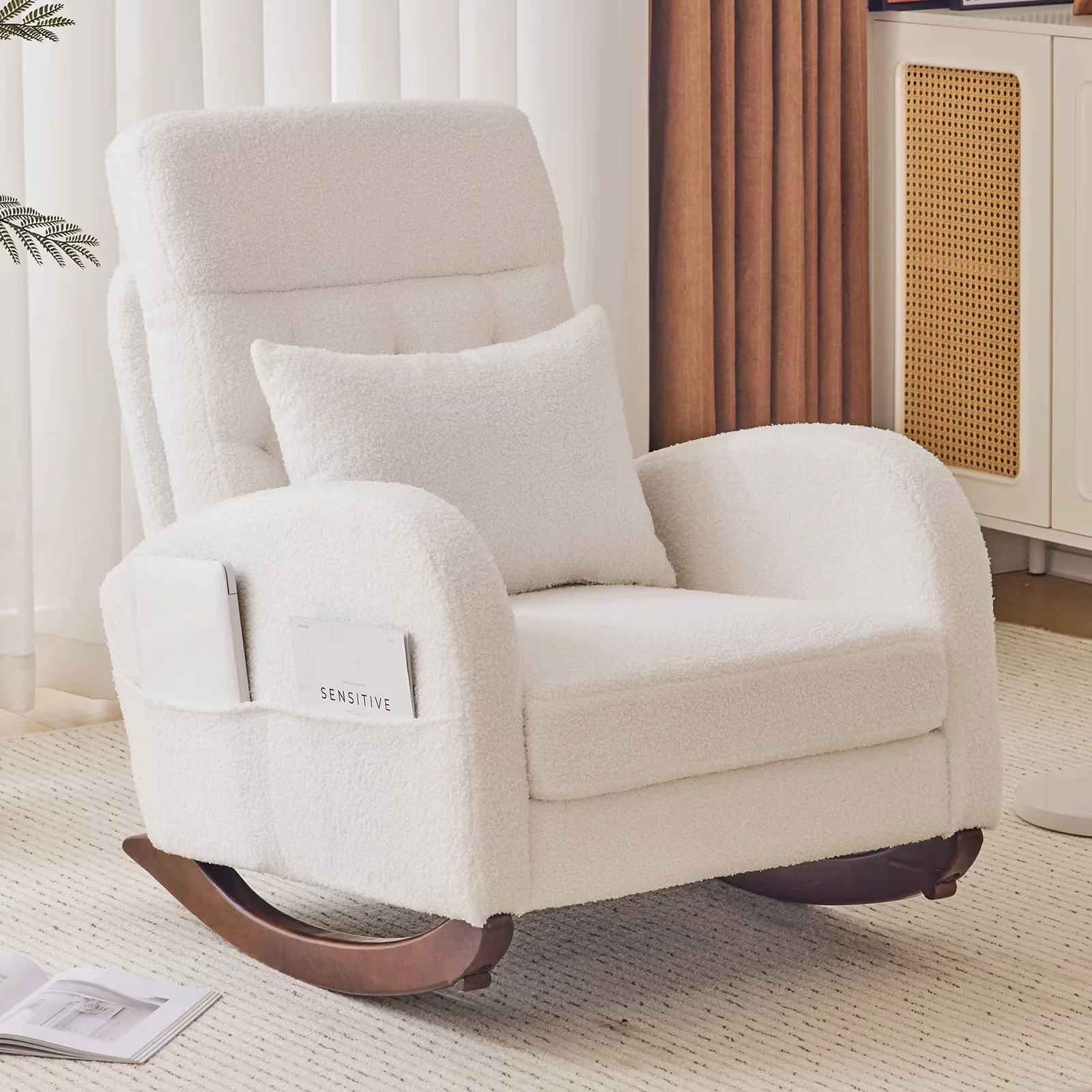 2026 NewKtaxon Rocking Accent Chair Glider Reading Chair Comfy Teddy Velvet Upholstered Single Sofa Rocker for Living Room, Nursery, Bedroom Beige
