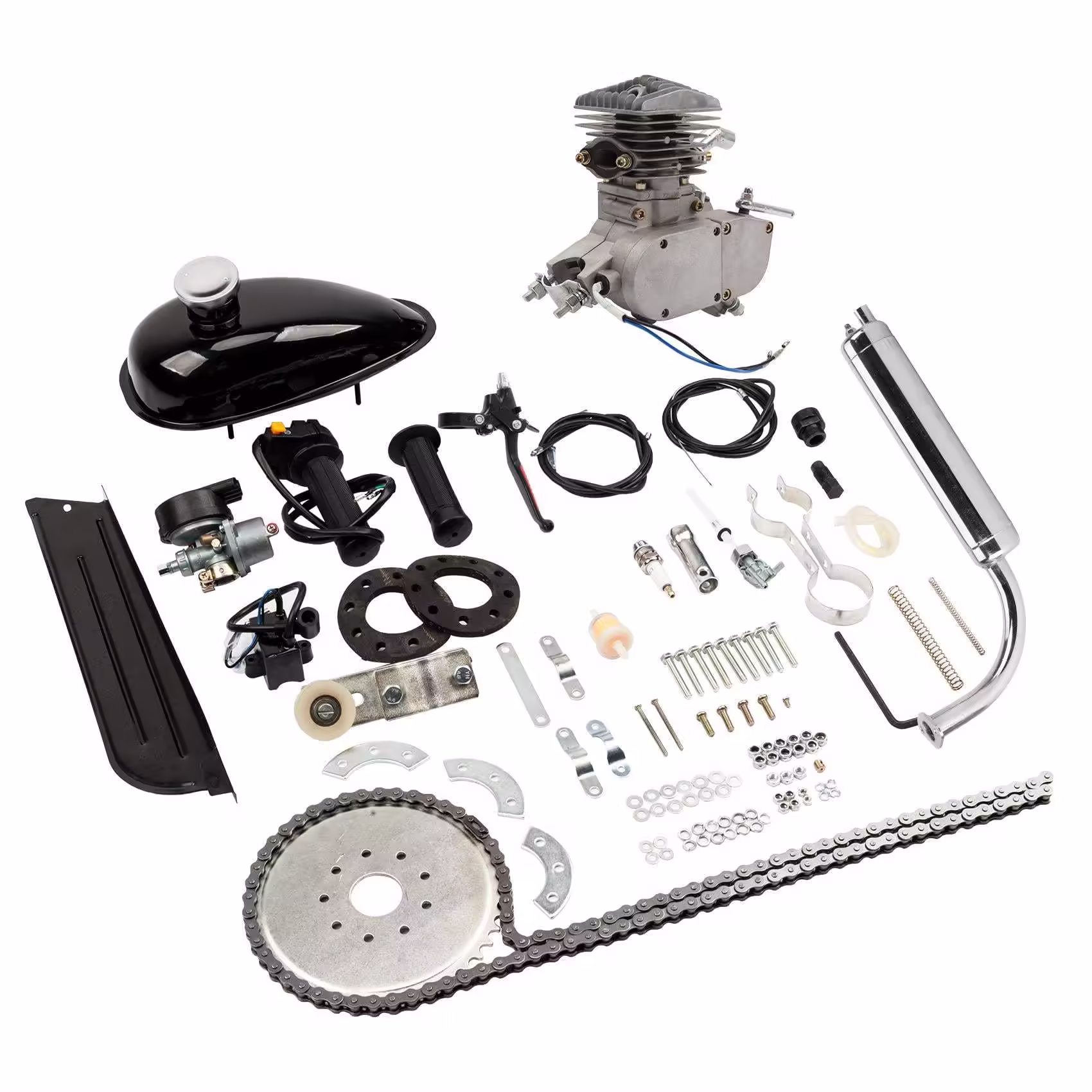 Zimtown 80cc 2 Stroke Engine Bike Motor Kit for 26′′ Bicycles, Silver White