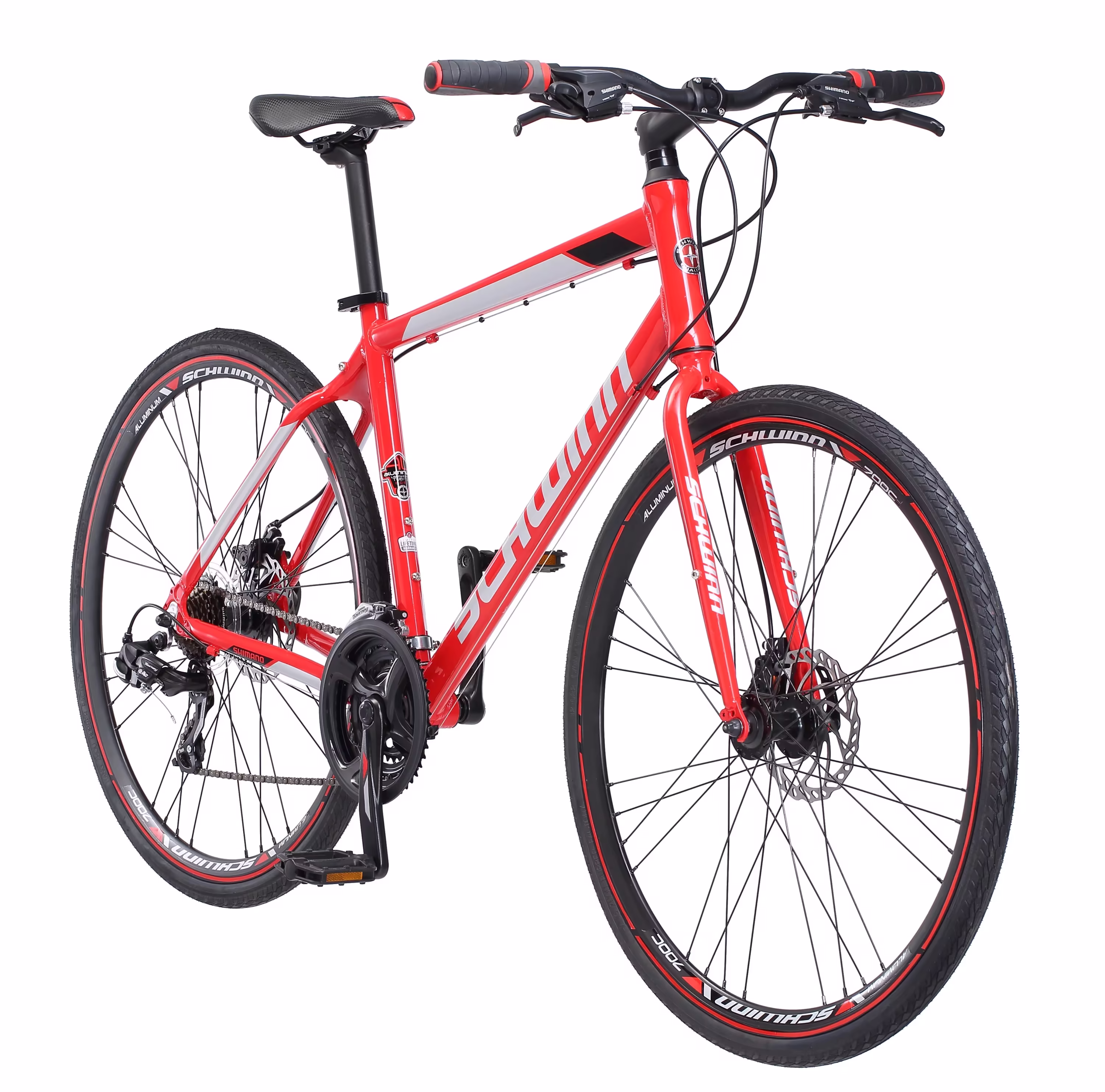 Kempo Hybrid Bike, 700c Wheels, 21 Speeds, Mens Frame, Red