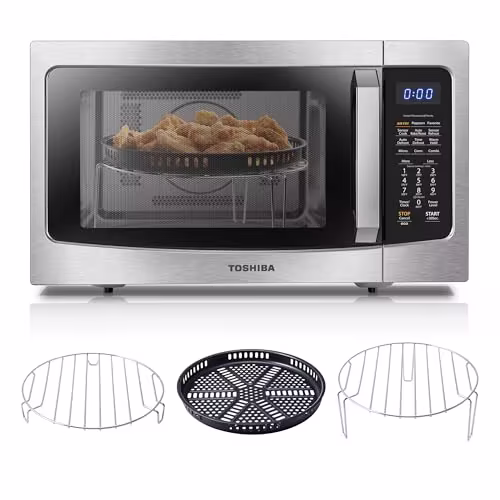 Toshiba Air Fryer Combo 4 in 1 Countertop Microwave Oven, Smart Sensor, Convection, Mute Function, Position Memory 13.6" Turntable, 1.5 Cu Ft, 1000W, Silver, ML EC42P(SS): Home & Kitchen