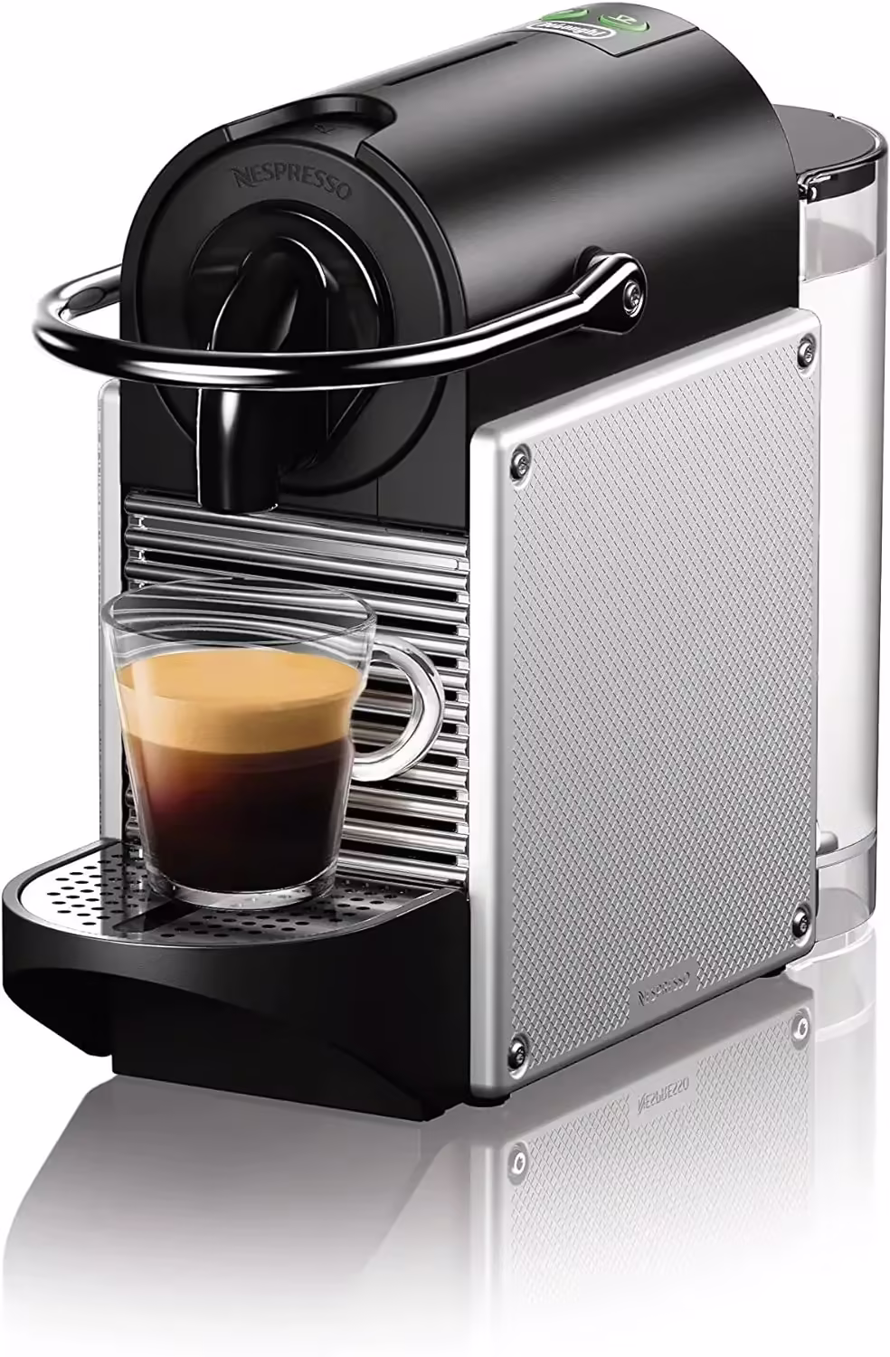 Nespresso Pixie espresso machine by DeLonghi, 19-bar pump, compact aluminum design, silver, 1100 ml