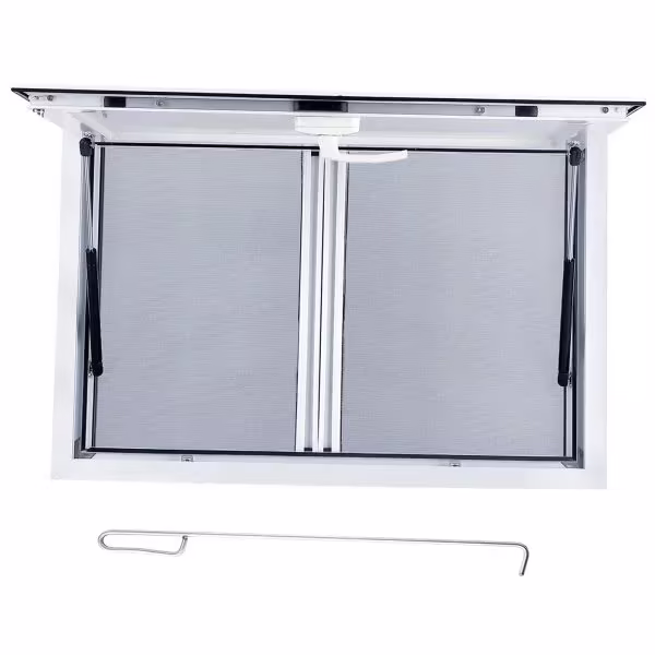 Concession Window 36W x 36H Aluminum Alloy Food Truck Service Window with Sliding Screens & Awning Door, Hydraulic Lift, Locking Mechanism, Versatile for Catering