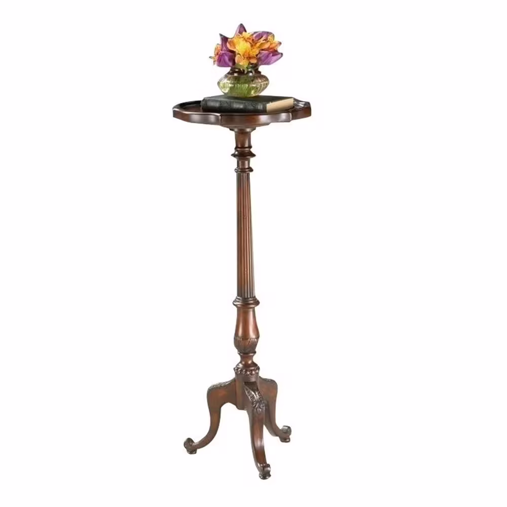 Bowery Hill Traditional Wood Pedestal Plant Stand in Cherry Dark Brown