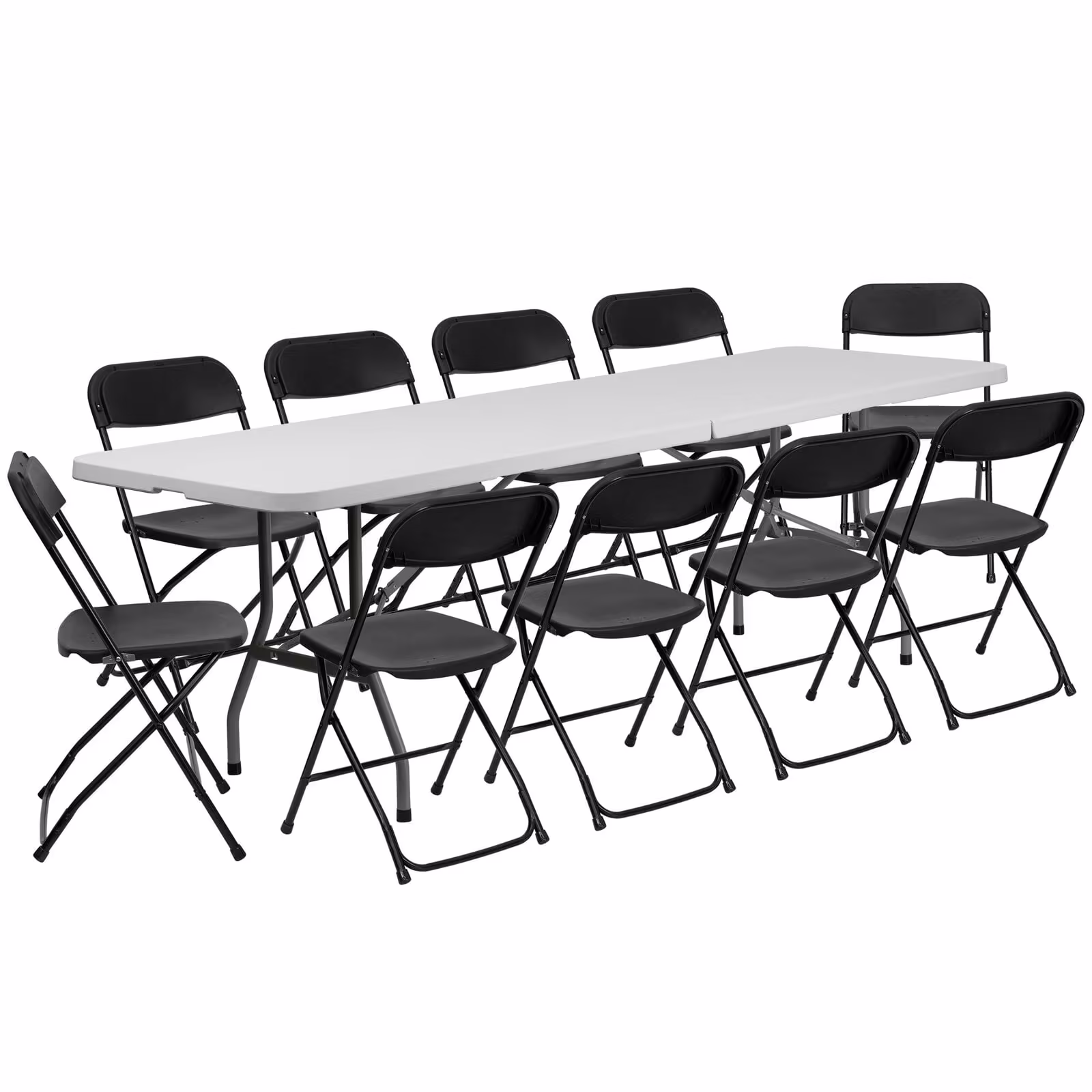 Ktaxon 6ft White Folding Table and 10 Pack Folding Chairs Black, Plastic Table and Chair Set