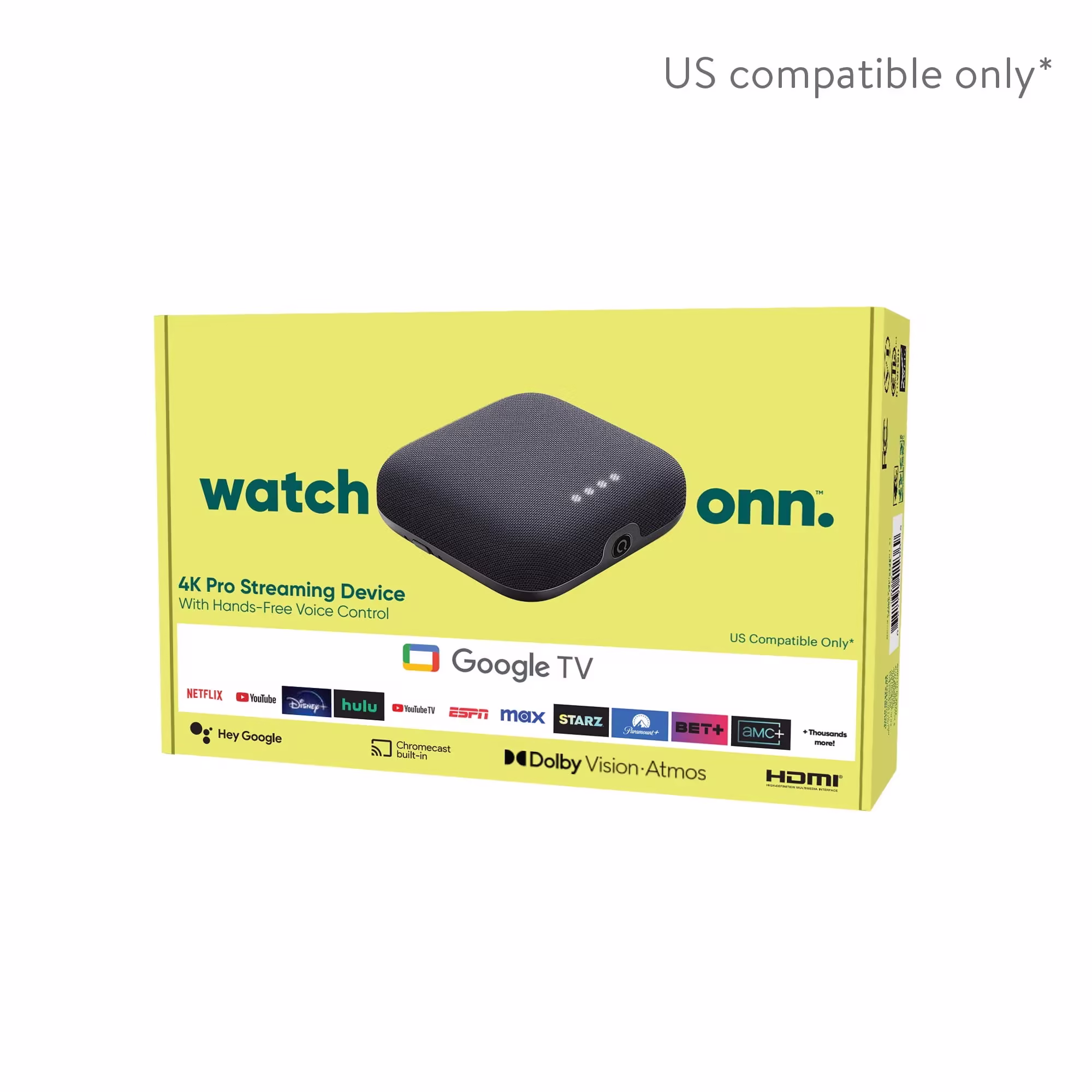 Onn. 4K Pro Streaming Device with Google TV, 4K UHD, Dolby Vision & Atmos, Hands Free Voice Control, Wi Fi 6, Smart Hub