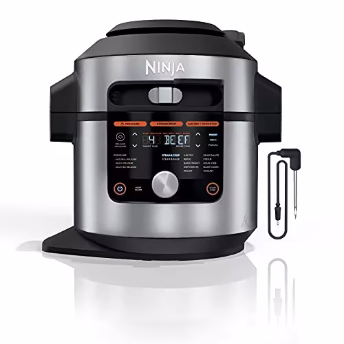 Ninja OL701 Foodi 14 in 1 SMART XL 8 Qt. Pressure Cooker Steam Fryer with SmartLid & Thermometer Auto Steam Release, that Air Fries, Proofs & More, 3 Layer Capacity, 5 Qt. Crisp Basket, Silver/Black