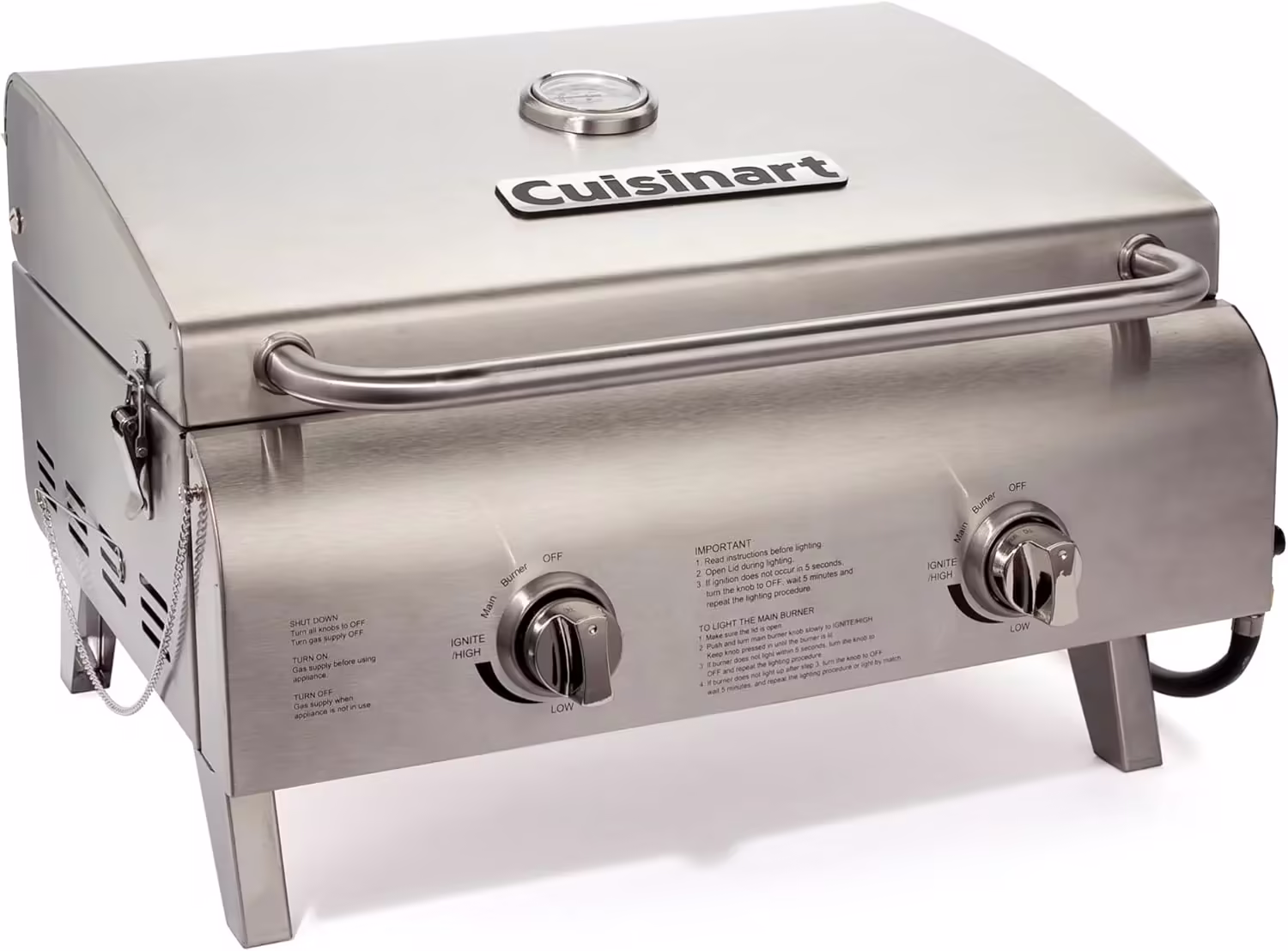 Cuisinart Chef's Style Tabletop Portable Propane Grill, 20,000 BTU Stainless Steel 2-Burner