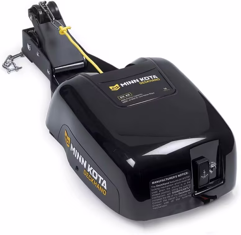 Minn Kota Deckhand Electric Anchor Winch, 40 lb Capacity, Includes 100 ft Nylon Rope, Mounting Hardware