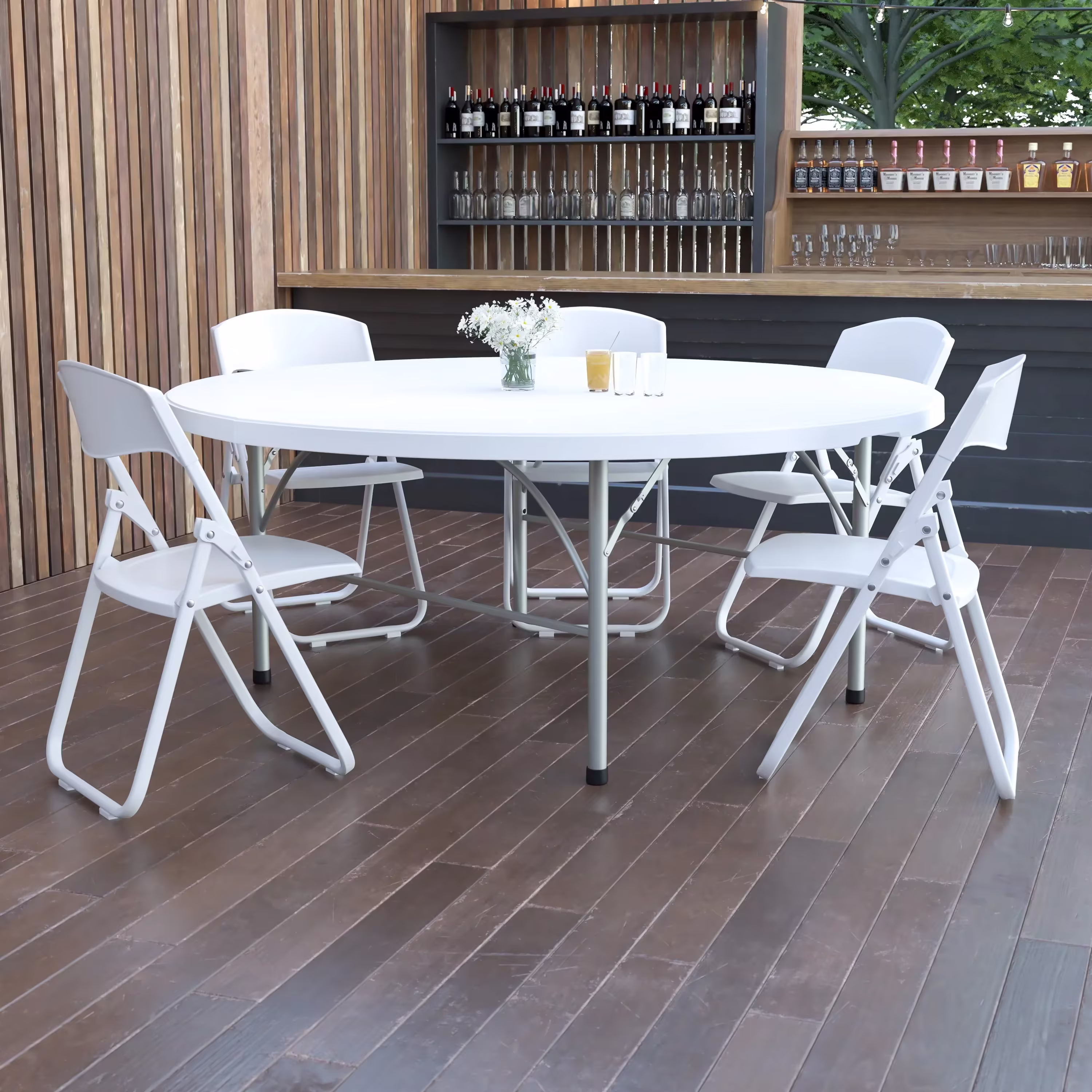 6-Foot Round Bi-Fold Granite White Plastic Banquet andt Folding Table with Carrying Handle DAD-183RZ-GG