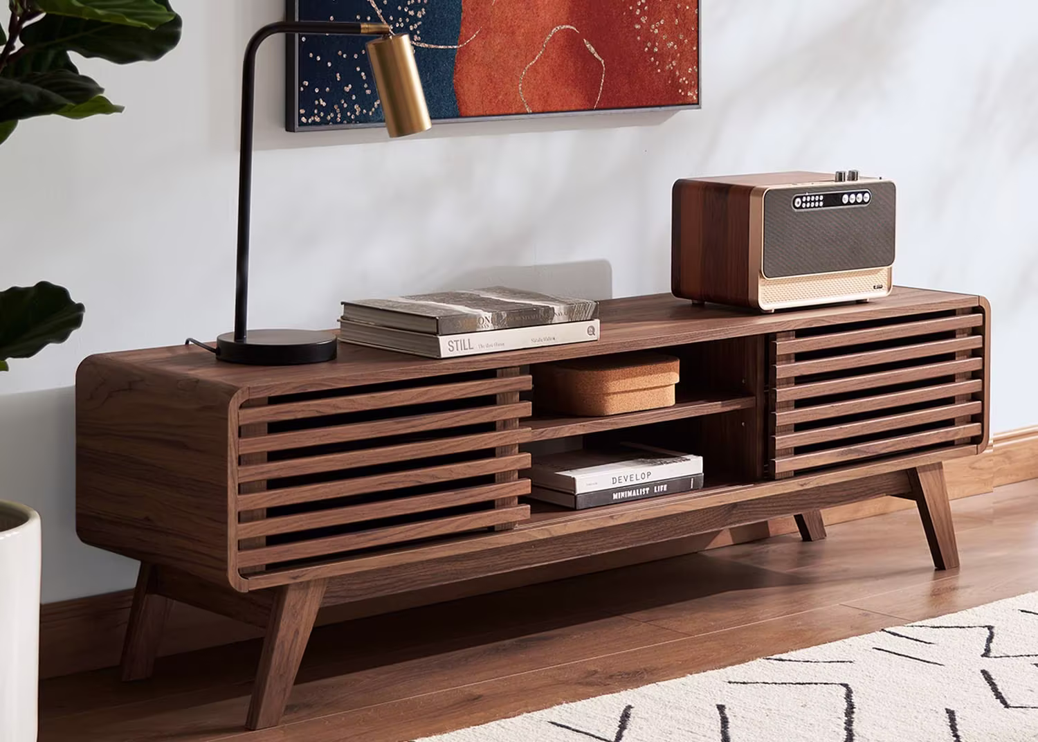 mopio Ensley 59" Walnut TV Stand for 55/60/65 inch TV