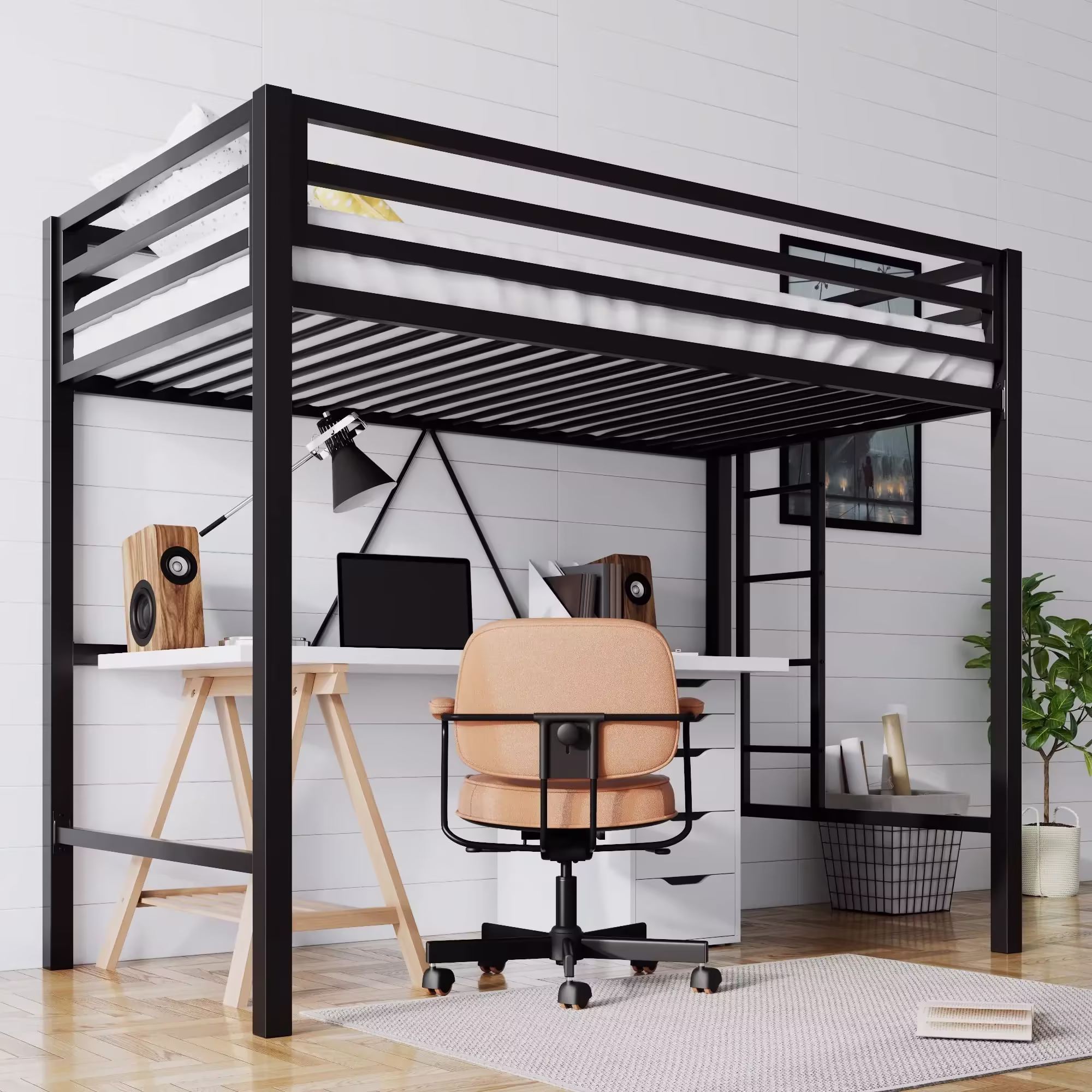 SHA CERLIN Junior Loft Bed Twin Size Heavy Duty Twin Bed Frame