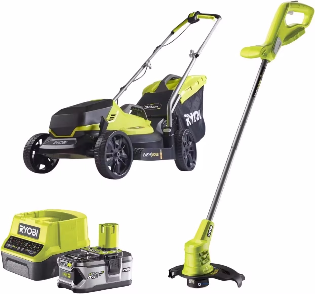 Ryobi 18V ONE+ Cordless Mower & Trimmer Combo with 4.0Ah Battery