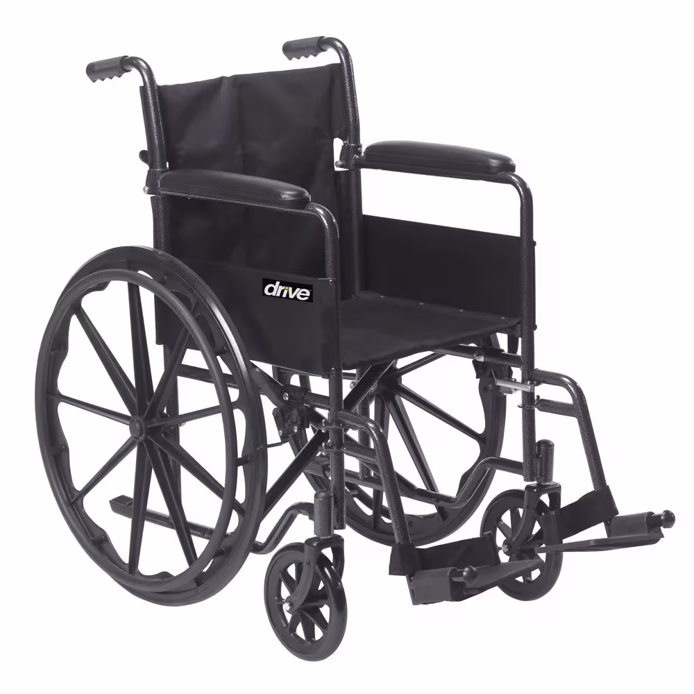 Drive Medical Silver Sport 1 Wheelchair with Full Arms and Swing Away Removable Footrest