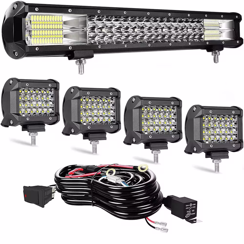 20in Triple Row led Light bar, 288W Waterproof Spot Flood Combo Automotive Work Light Bars+4pcs 72w led pods with Wiring Harness,for Off Road,Truck,Car,ATV,SUV,4X4,Boat,Tractor,Trailers C51