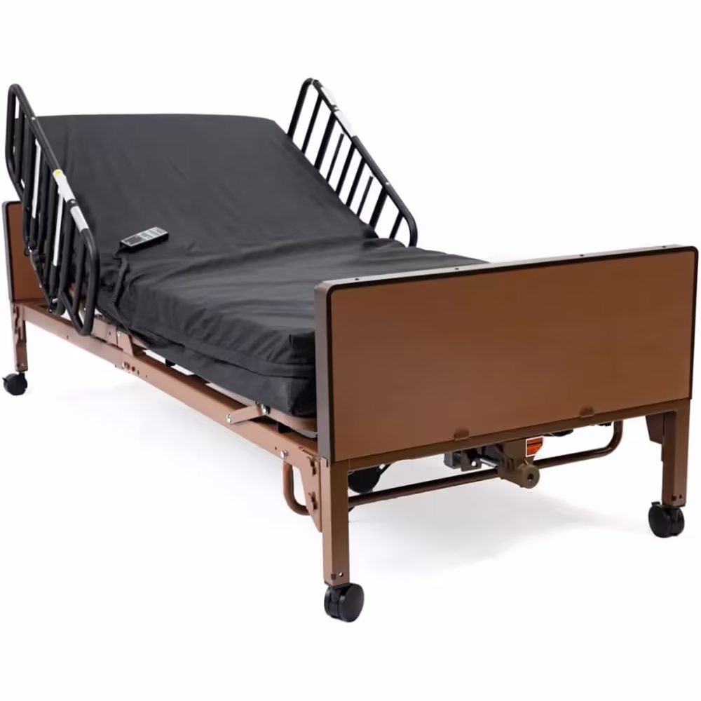 Fully Electric Hospital Bed Set, Foam Mattress, Half Rails