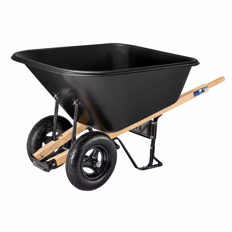 10 cu ft Poly Wheelbarrow with Dual 16′′ Pneumatic Tires and Hardwood Handles