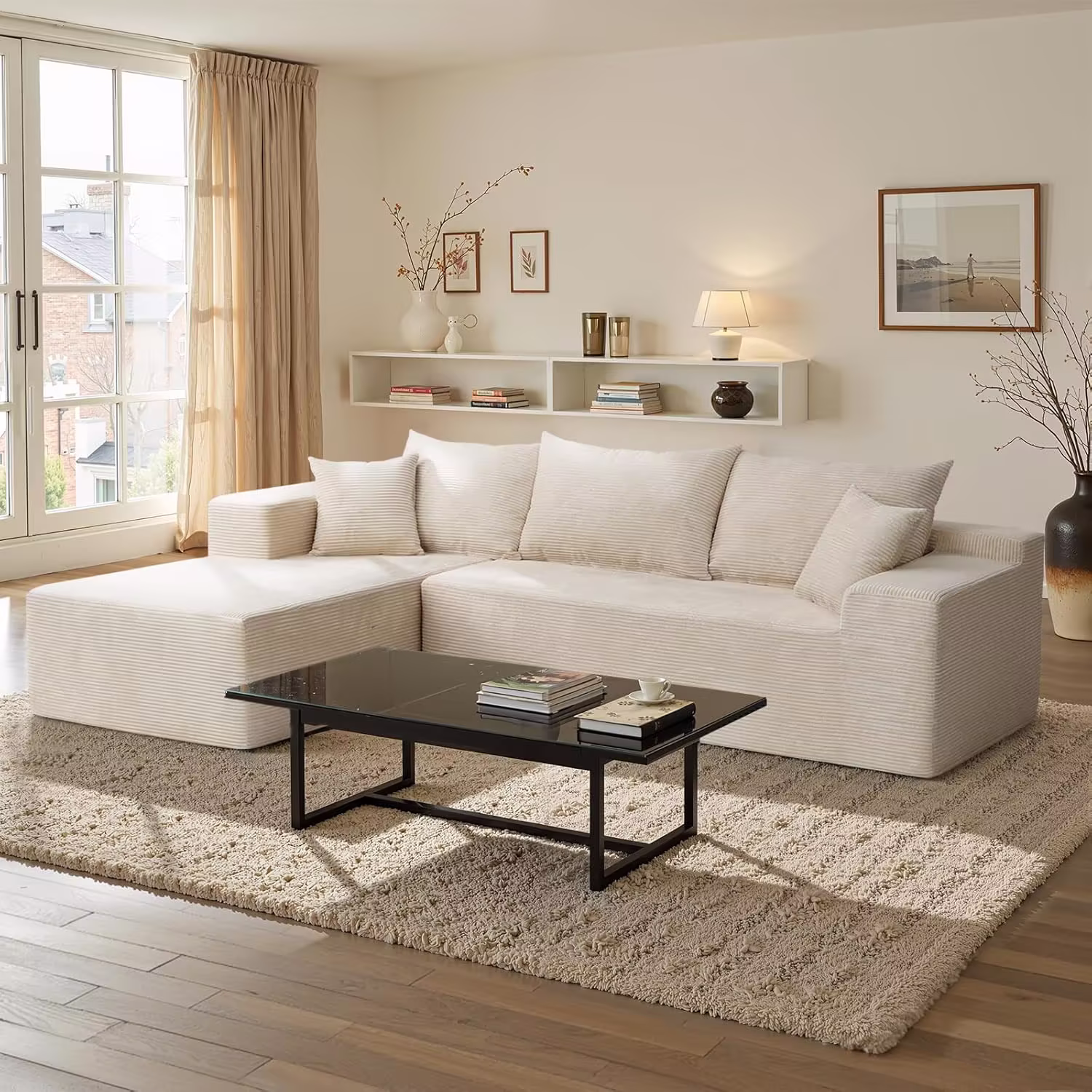 Cloud Sectional Couch with L-Shape Chaise,Modern Modular Sofa with Deep Seat, Upholstered Couches for Living Room Bedroom,No Assembly Required, Beige (Left Facing Chaise)