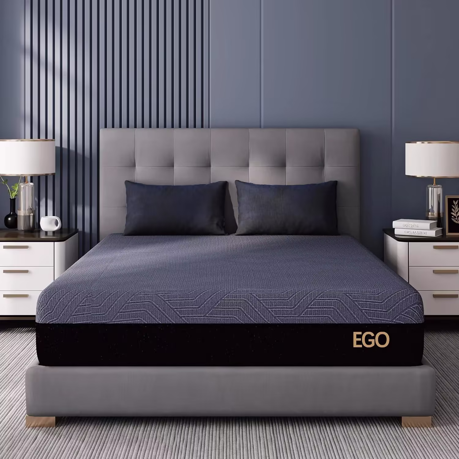 MLILY EGOHOME 14 Inch Queen Memory Foam Mattress for Back Pain, Cooling Copper Gel Bed in a Box, Foam Made in USA, CertiPUR-US Certified, Therapeutic Medium Firm, 60x80x14 Black