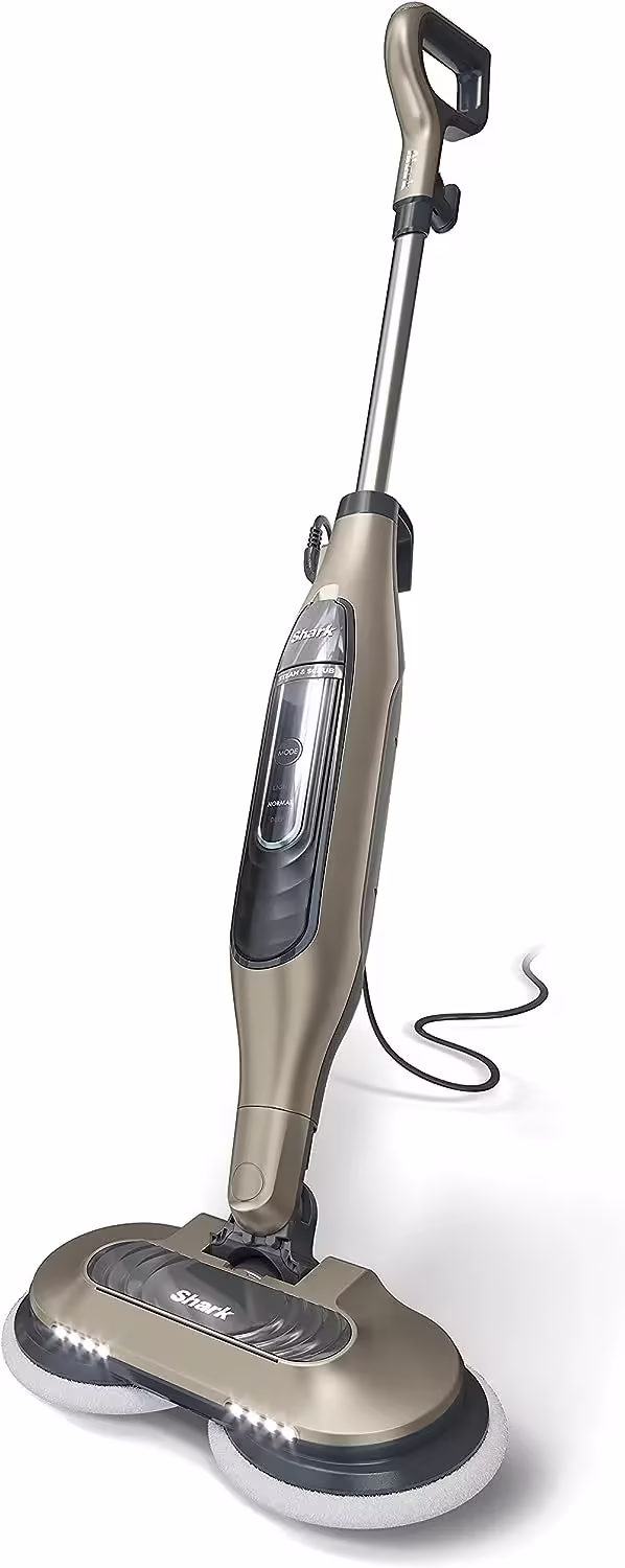 Shark Steam & Scrub Mop, Gold – 3 Steam Modes, LED Headlights, 4 Washable Pads, For Sealed Hard Floors