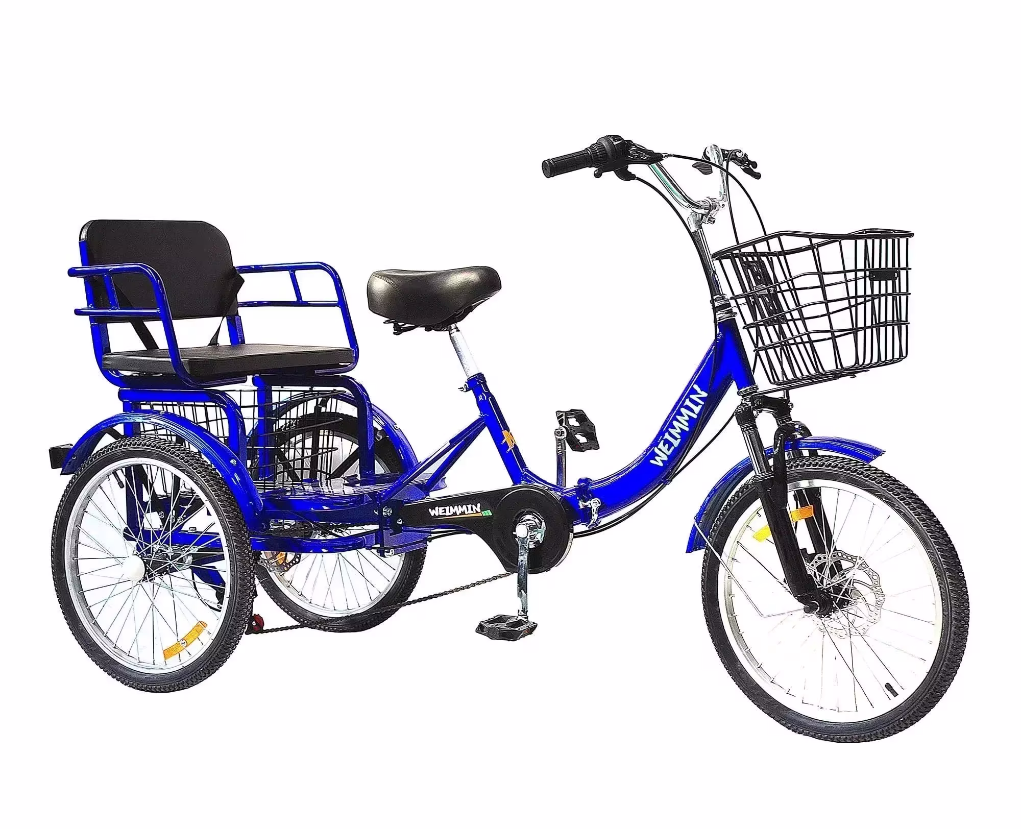 Tricycle 7 Speed, 20 inch 3 Wheel Bikes Folding Tricycle for Adults Star Strip Blue