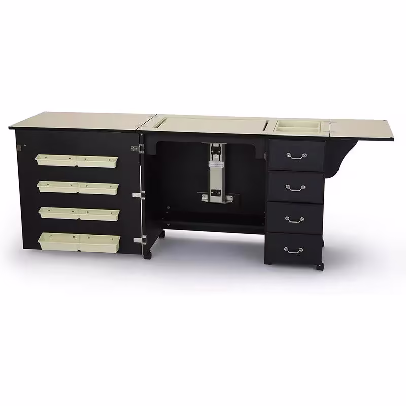 Sewing Cabinet for Sturdy Sewing, Cutting, Quilting, and Crafting with Storage and Airlift, Black Finish