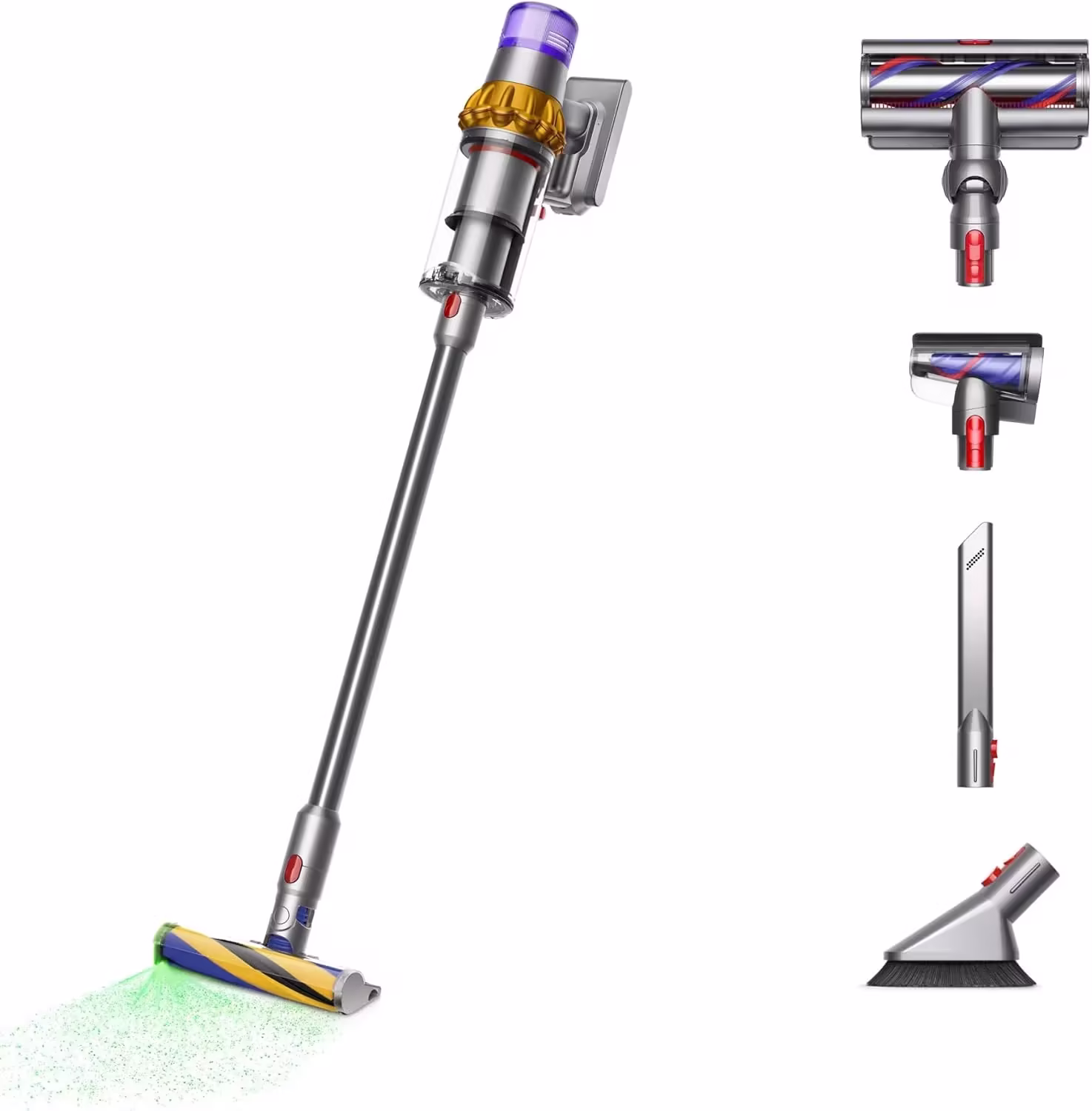 Dyson V15 Detect Plus Cordless Vacuum, Illumination Reveals dust, 240AW, 3 Power Modes, Up to 60 Minutes, Deep Cleans Hard Floors and Carpets, Detangles pet Hair, Converts to Handheld