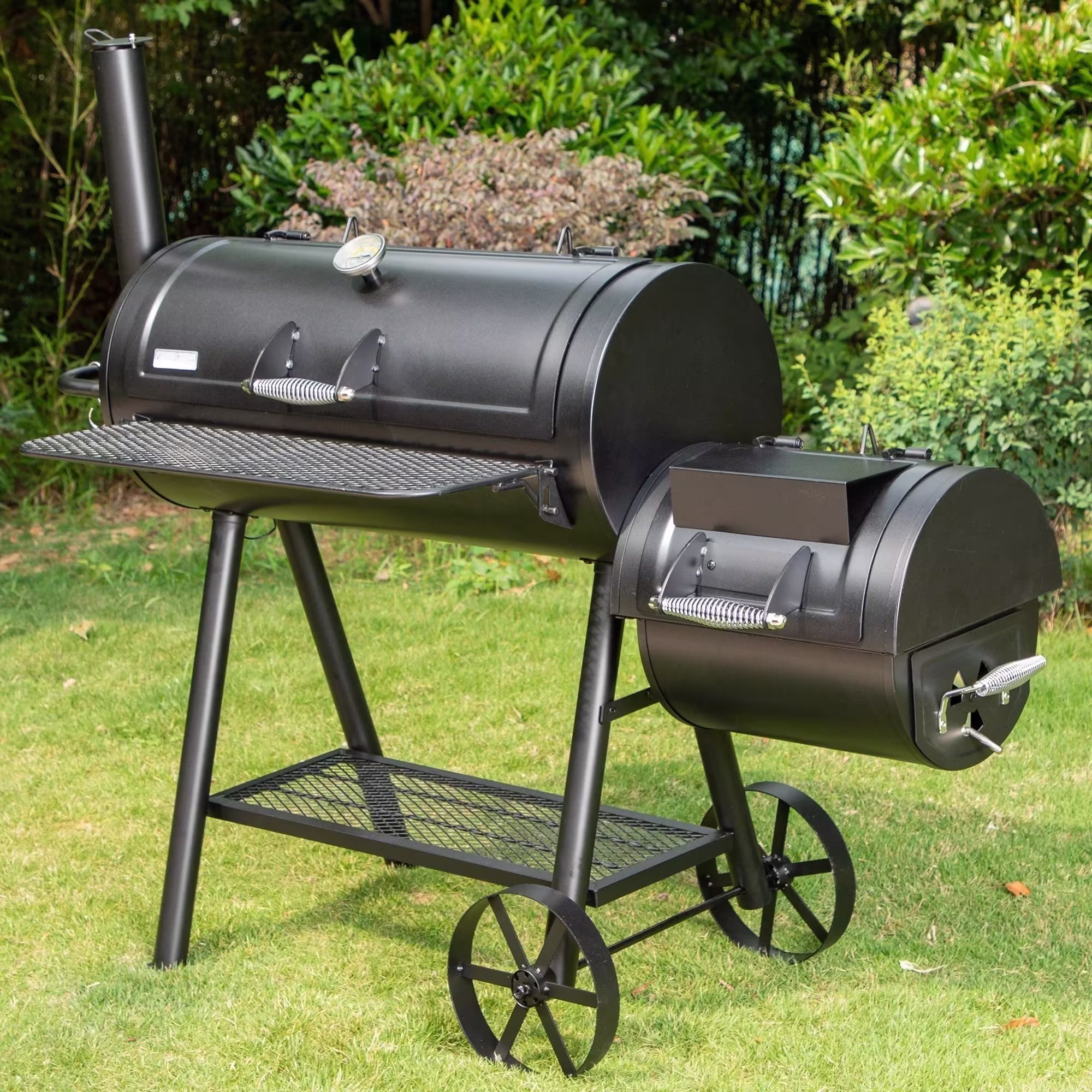 941 Sq.in. Overlarge BBQ Charcoal Grill with Offset Smoker, Black
