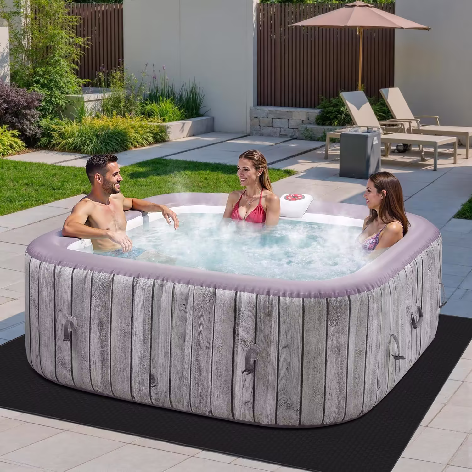 4-6 Person Inflatable Hot Tub, Portable Outdoor Spa with 130 Air Jets, Circulation Heating