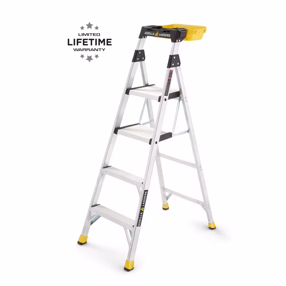 Gorilla Ladders Removable Dual Platform Heavy Duty Ladder with Project Bucket, 5.5 Ft, Aluminum, Multicolor