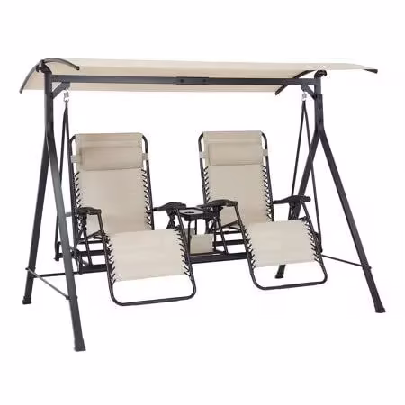 Mainstays Zero-Gravity Steel Porch Swing - Beige/Black, Size: 90.55 inch x 58.27 inch x 72.44 inch