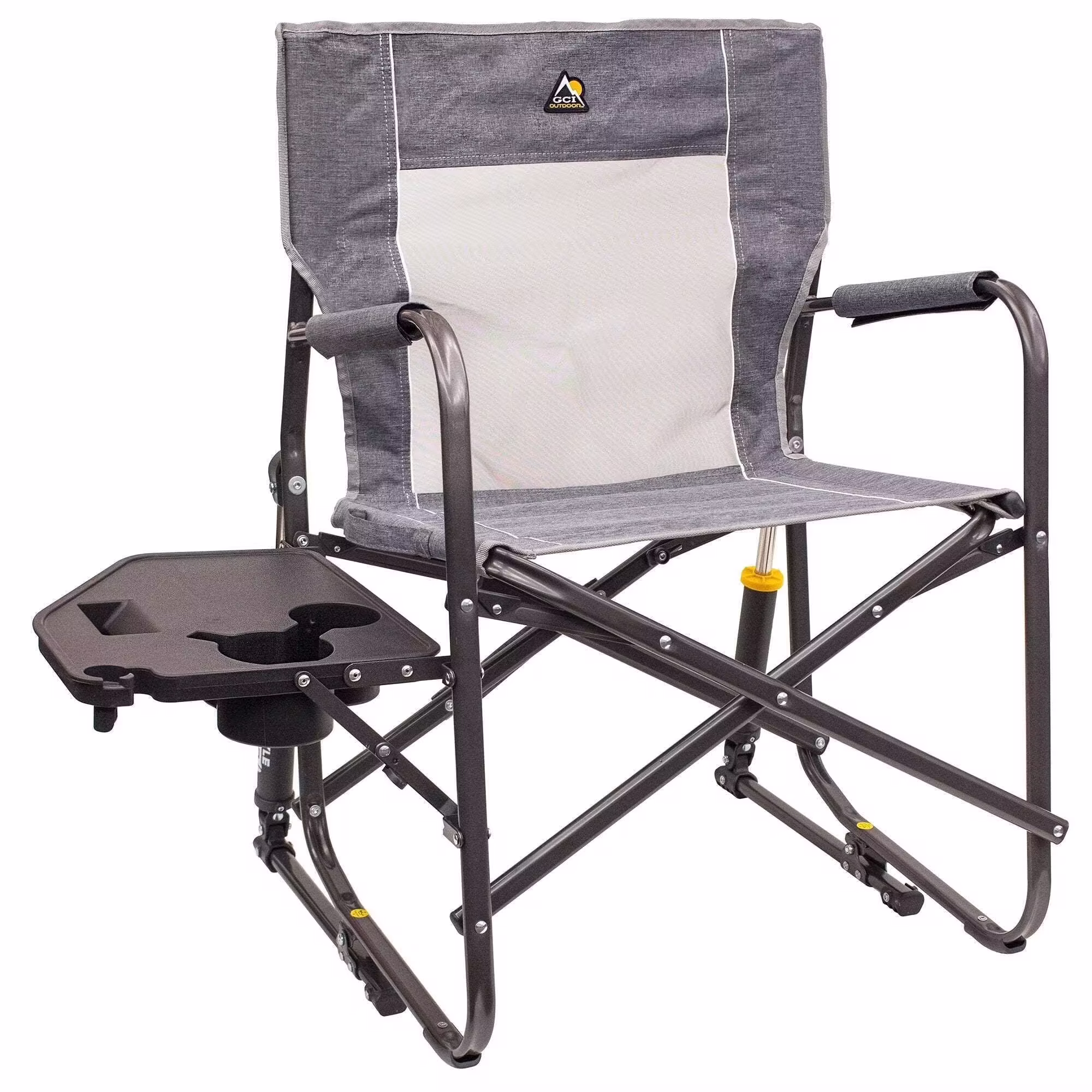 GCI Outdoor Freestyle Rocker with Side Table Foldable Rocking Camp Chair, Heathered Pewter