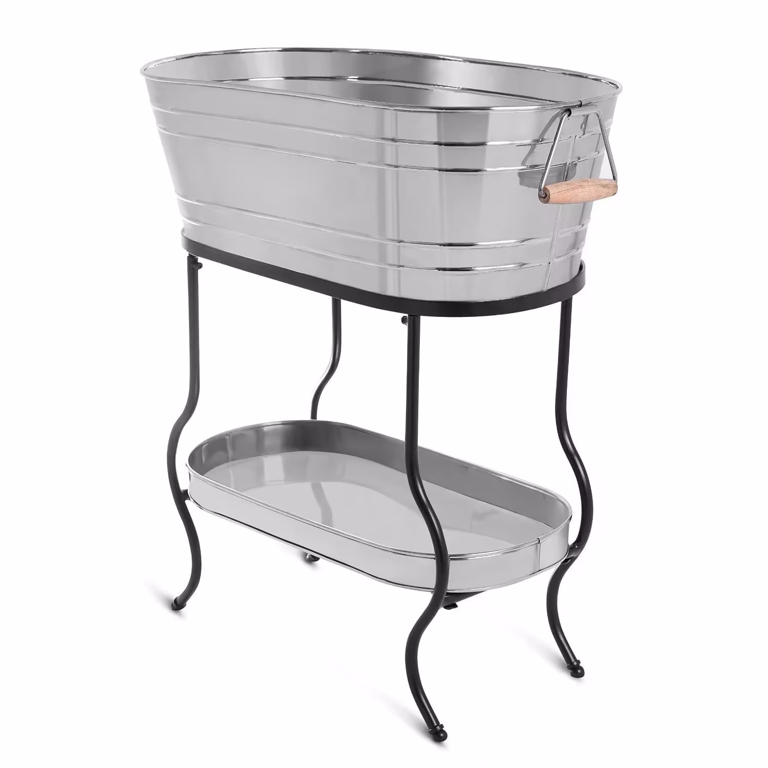 Steel Galvanized Beverage Tub with Stand and Drip Pan Tray - Oval Shape (Large Size) by MG Decor - Madhu Collection